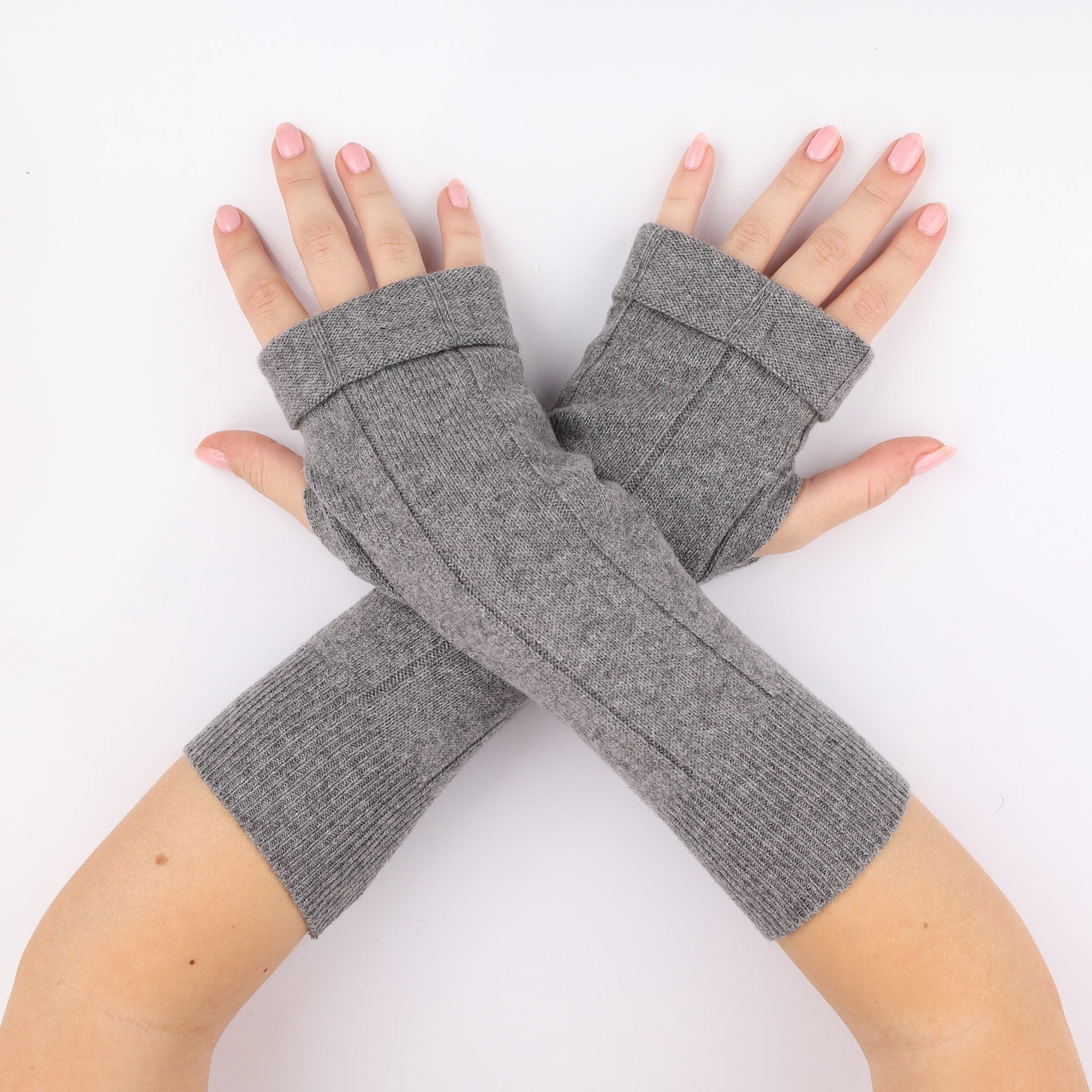 Ash Grey Rib Fingerless Gloves