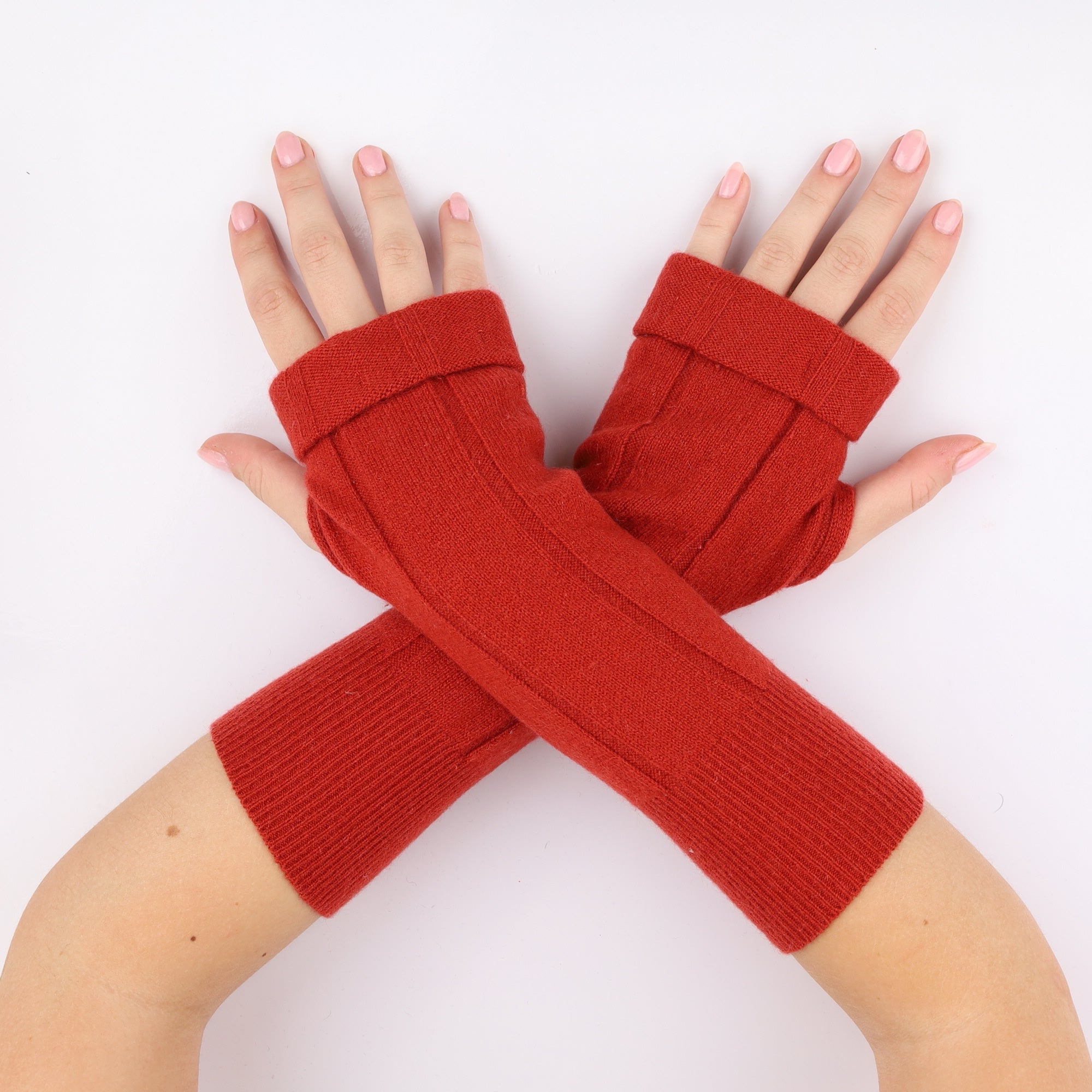 Tomato Red Rib Fingerless Gloves