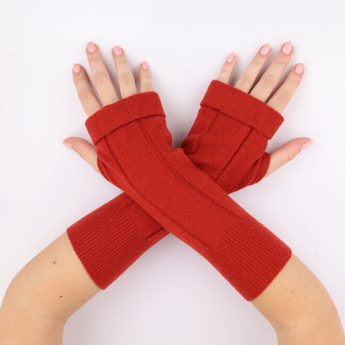Tomato Red Rib Fingerless Gloves