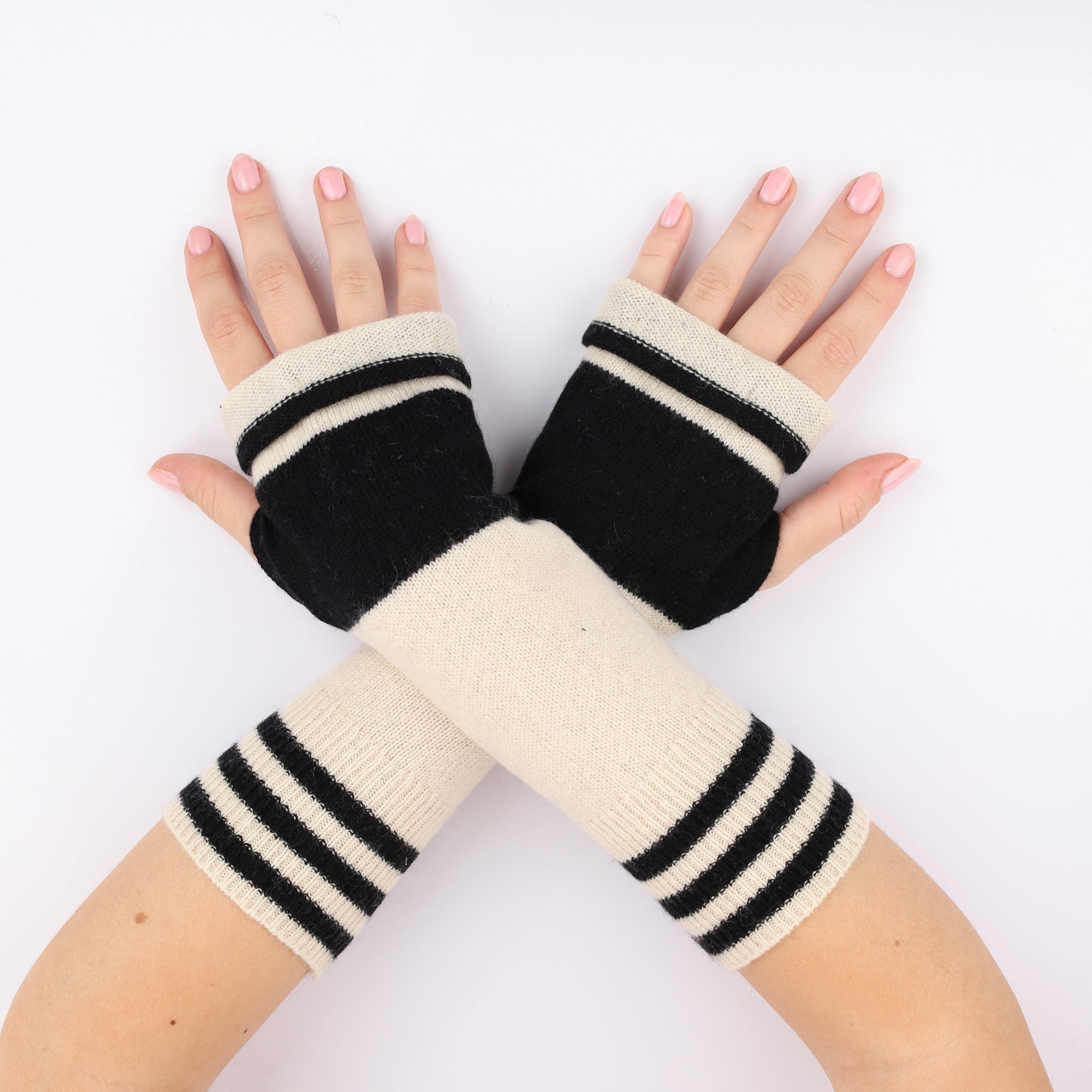 Ivory and Black Fingerless Gloves