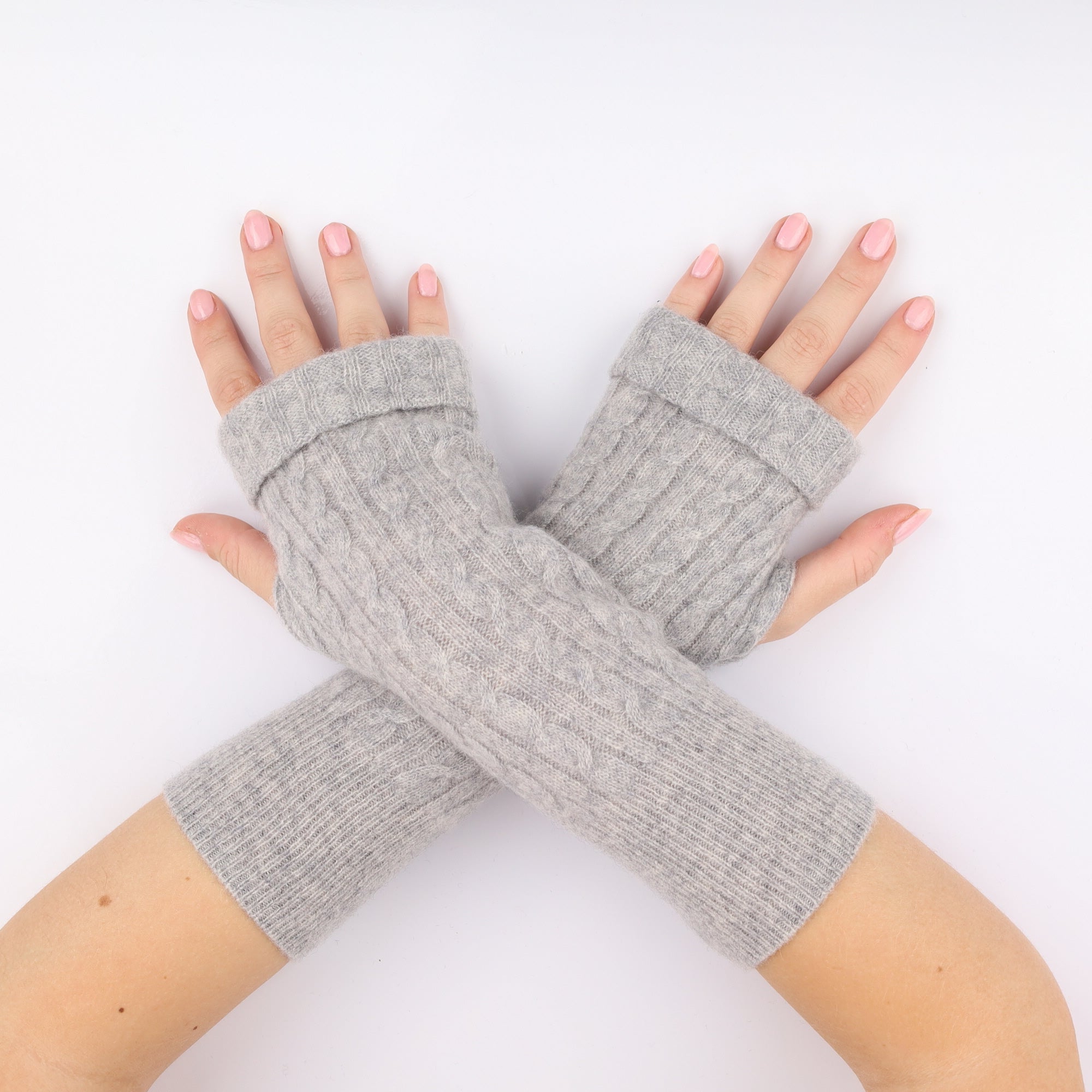 Smoke Grey Cable Fingerless Gloves
