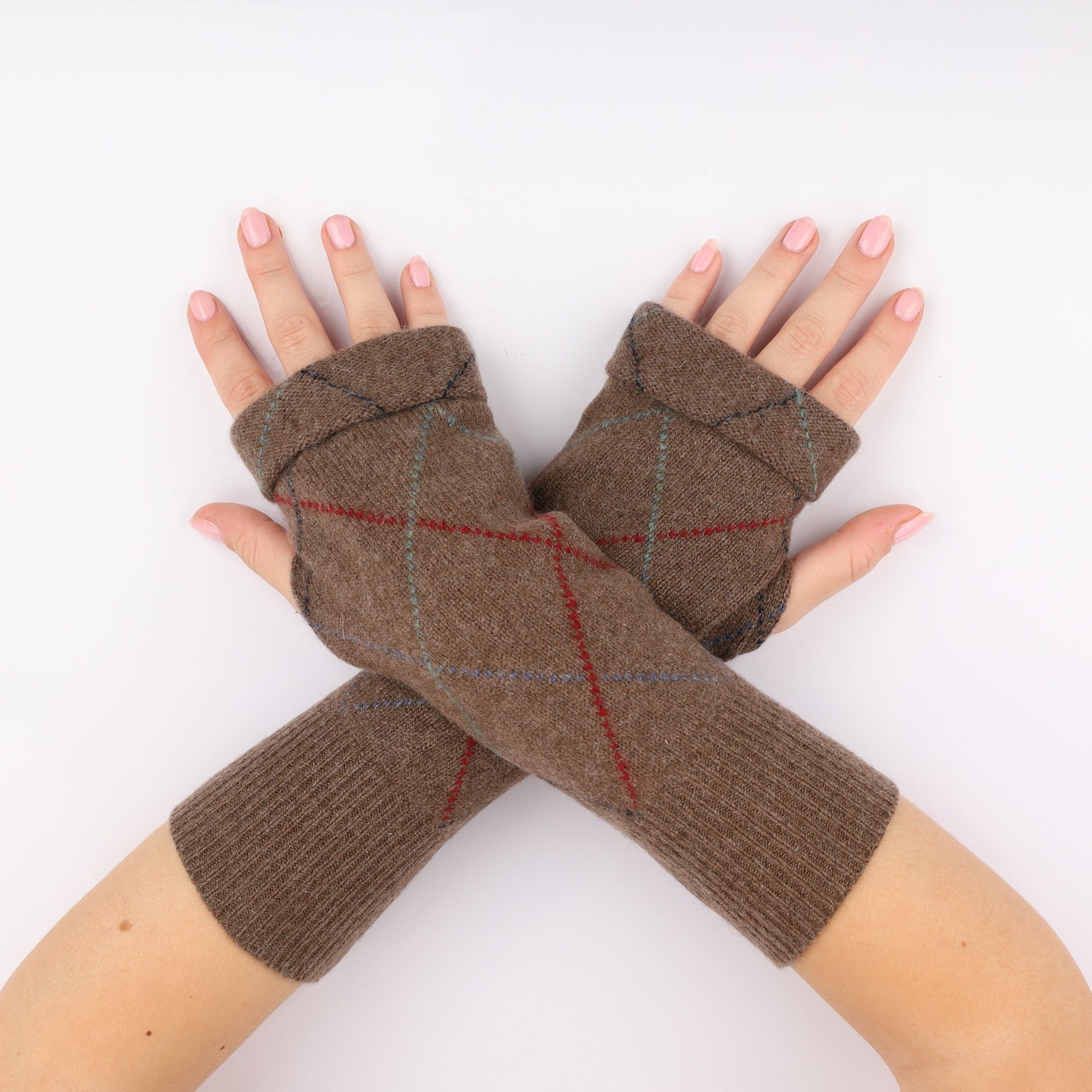 Coffee Brown Diamond Fingerless Gloves