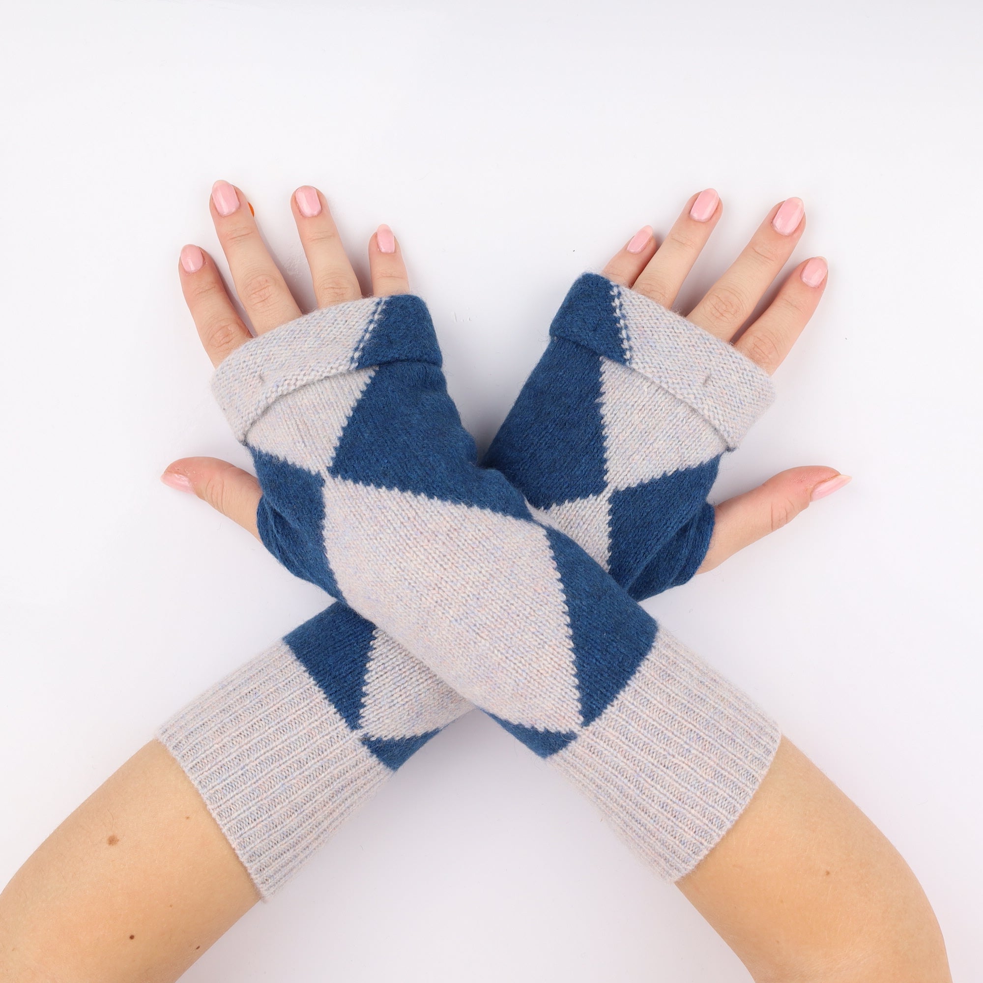 Blue Diamond Fingerless Gloves