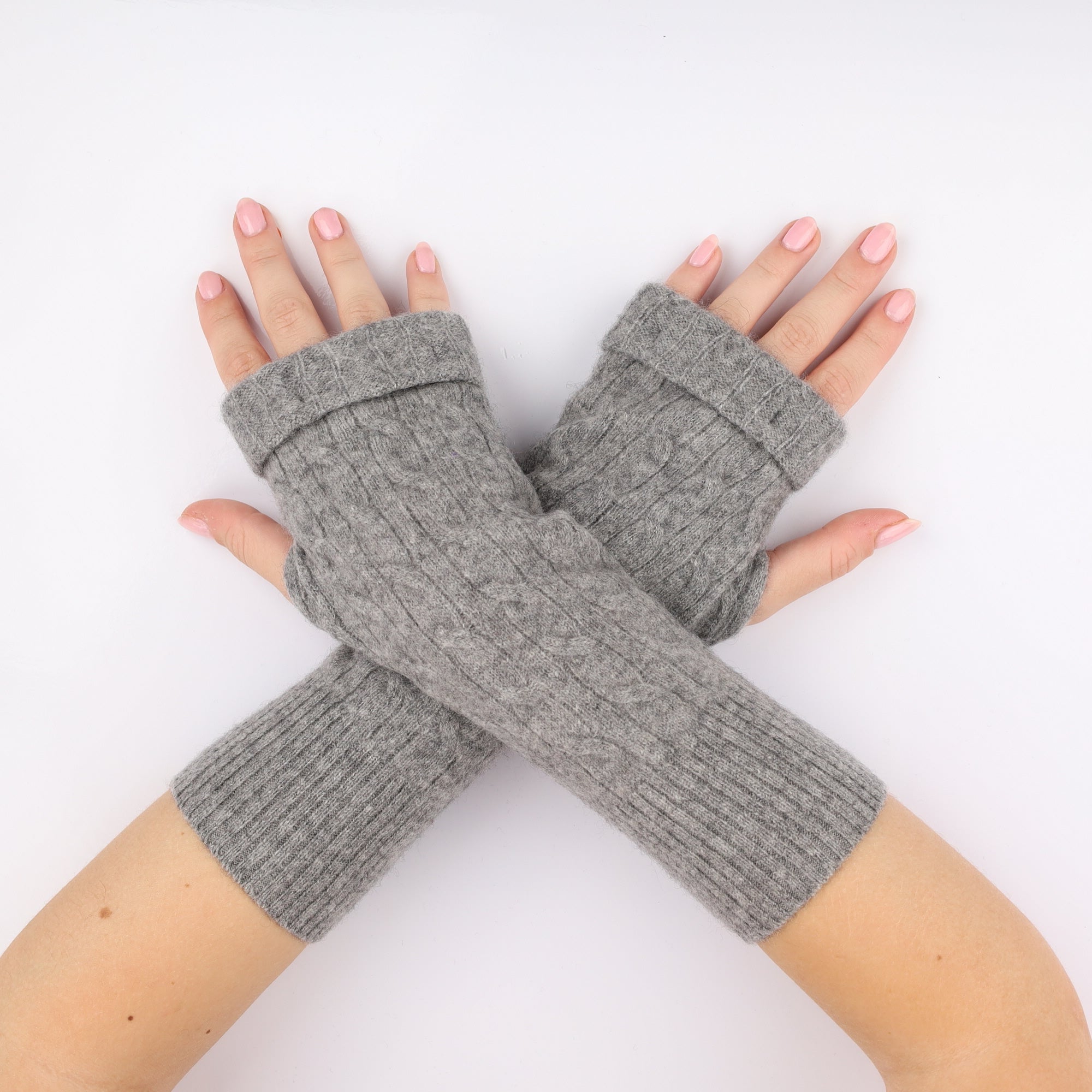 Ash Grey Cable Fingerless Gloves