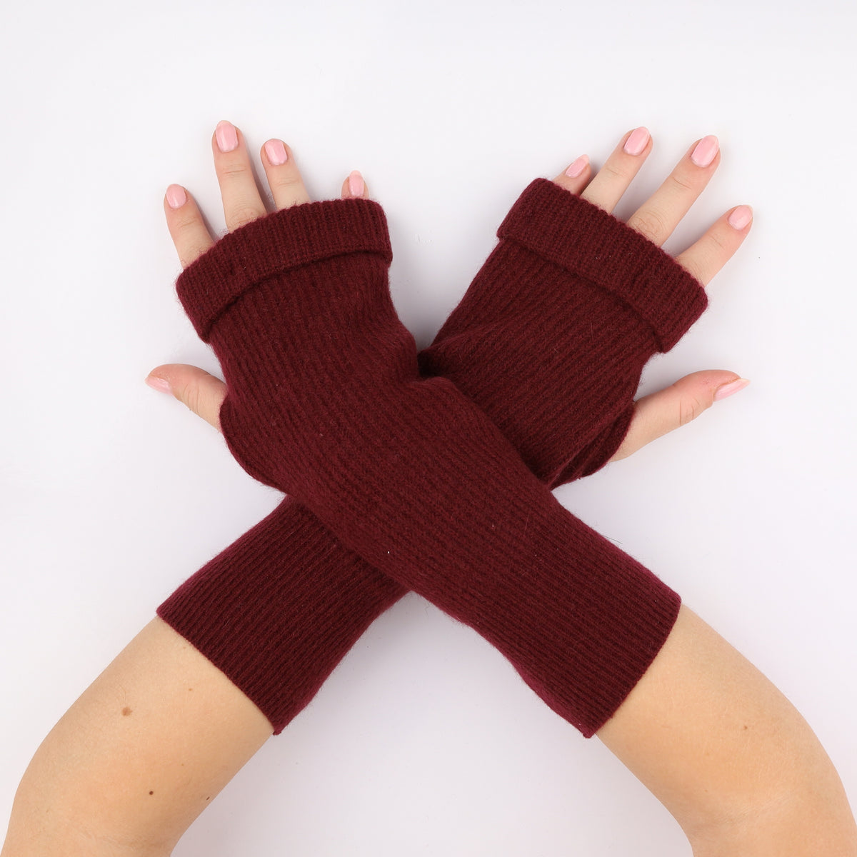Wine Red Rib Fingerless Gloves
