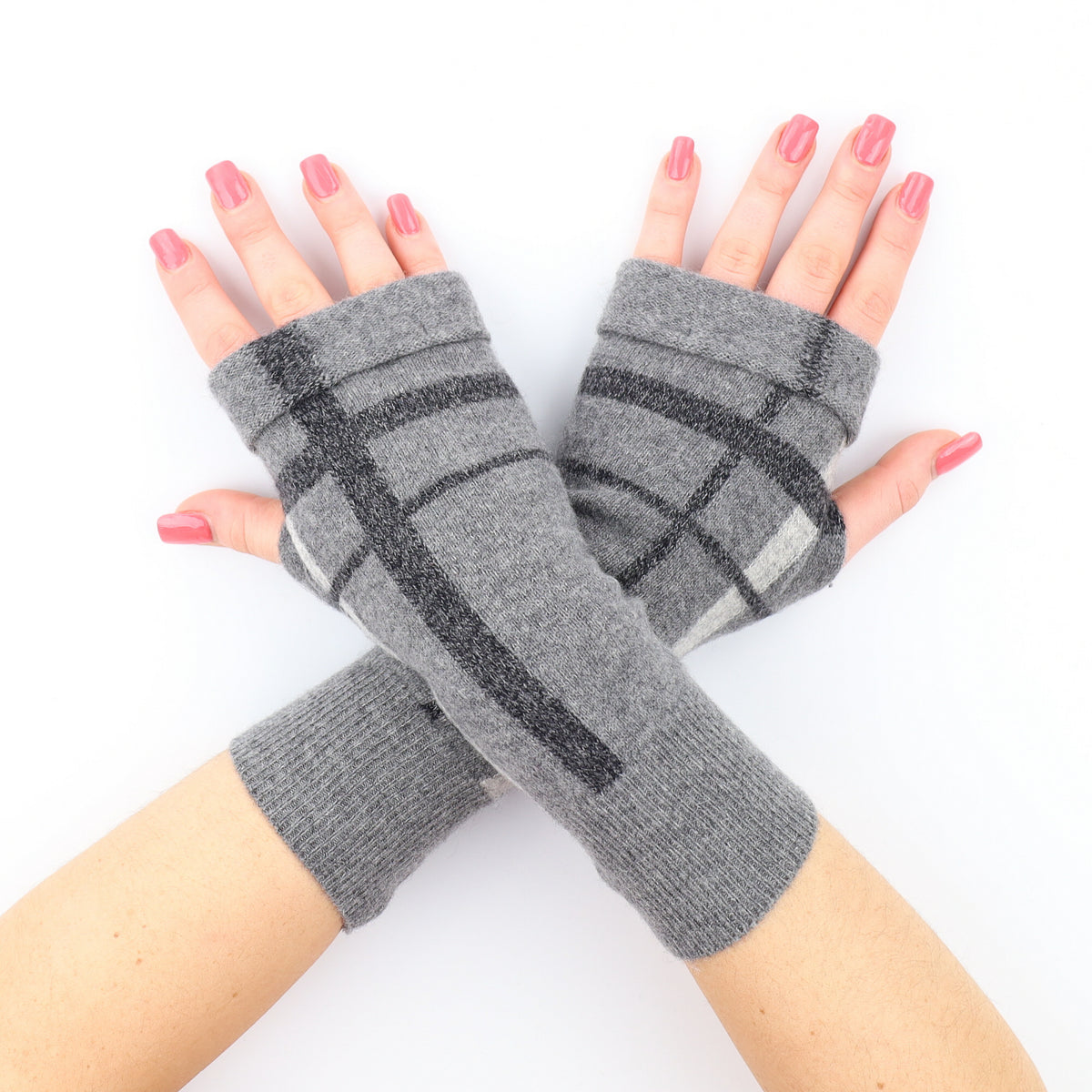 Three Tone Grey Fingerless Gloves