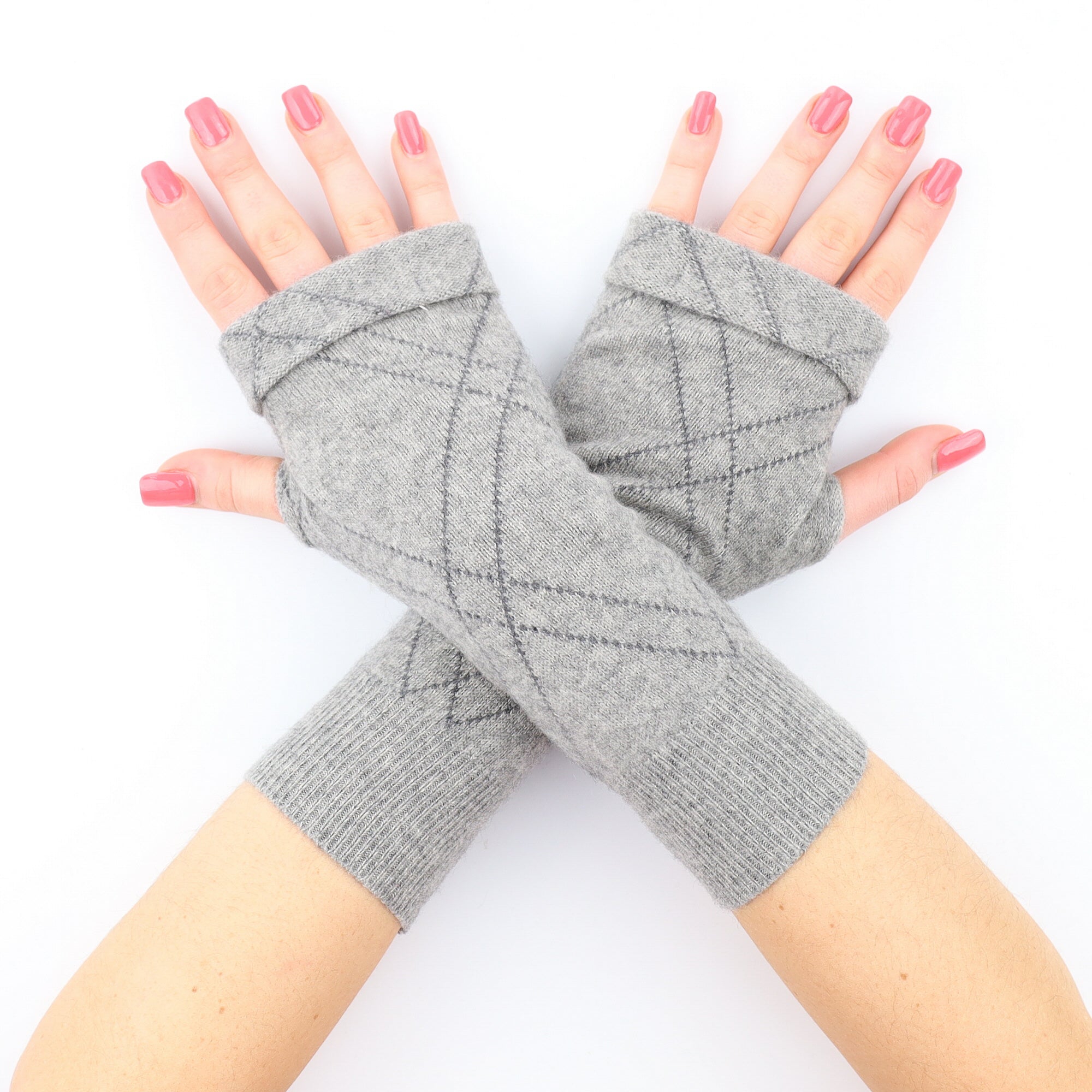 Ash Grey with Charcoal Stitch Detail Fingerless Gloves