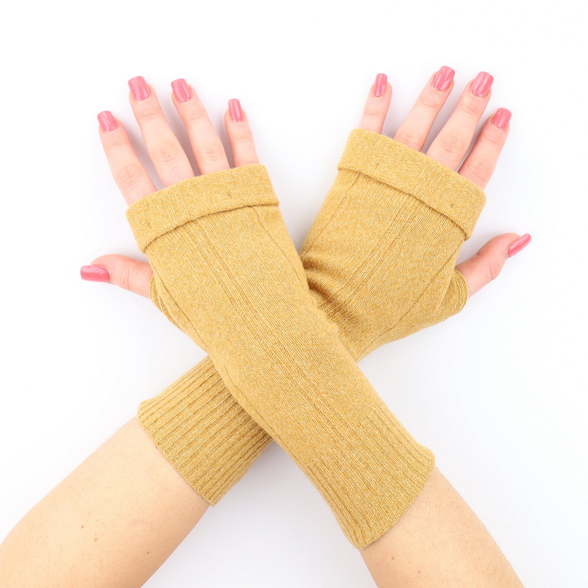Mustard Yellow with Ribbed Detail Fingerless Gloves