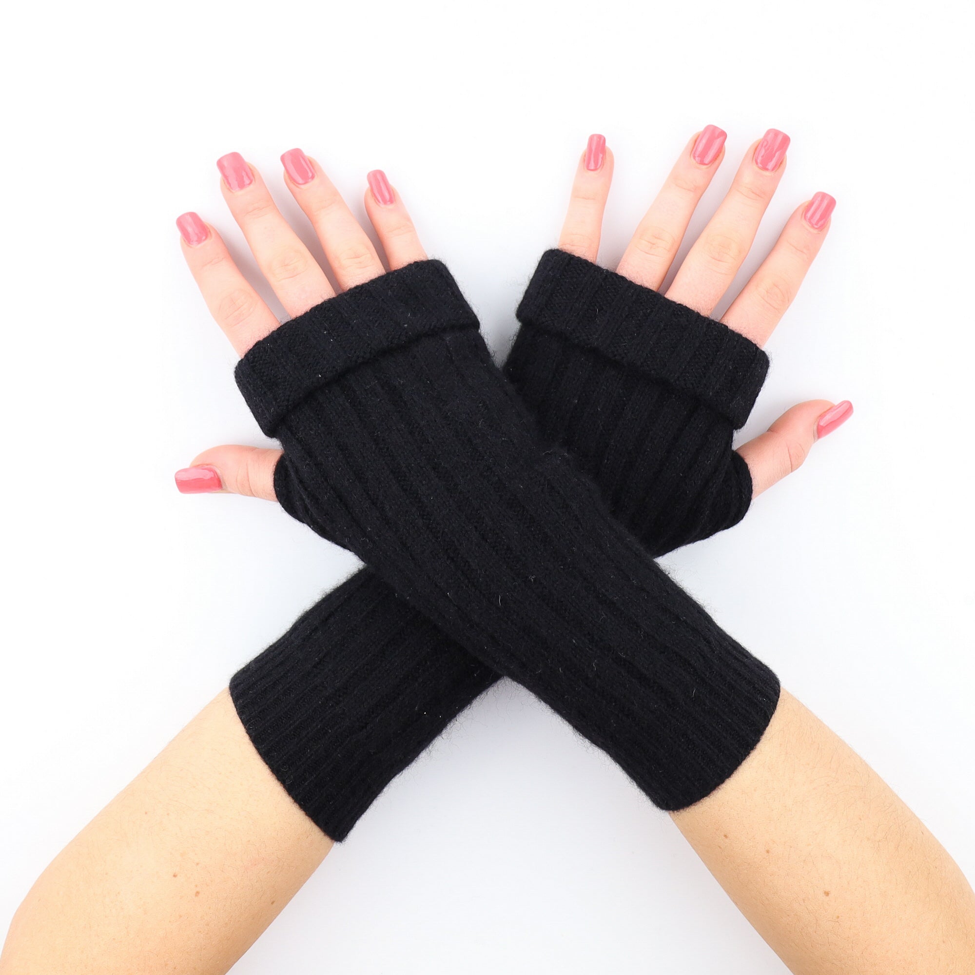 Black Ribbed Fingerless Gloves