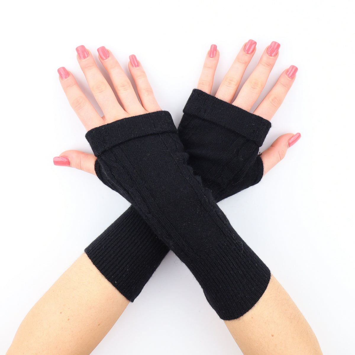 Black Cable Knit Detail Fingerless Gloves