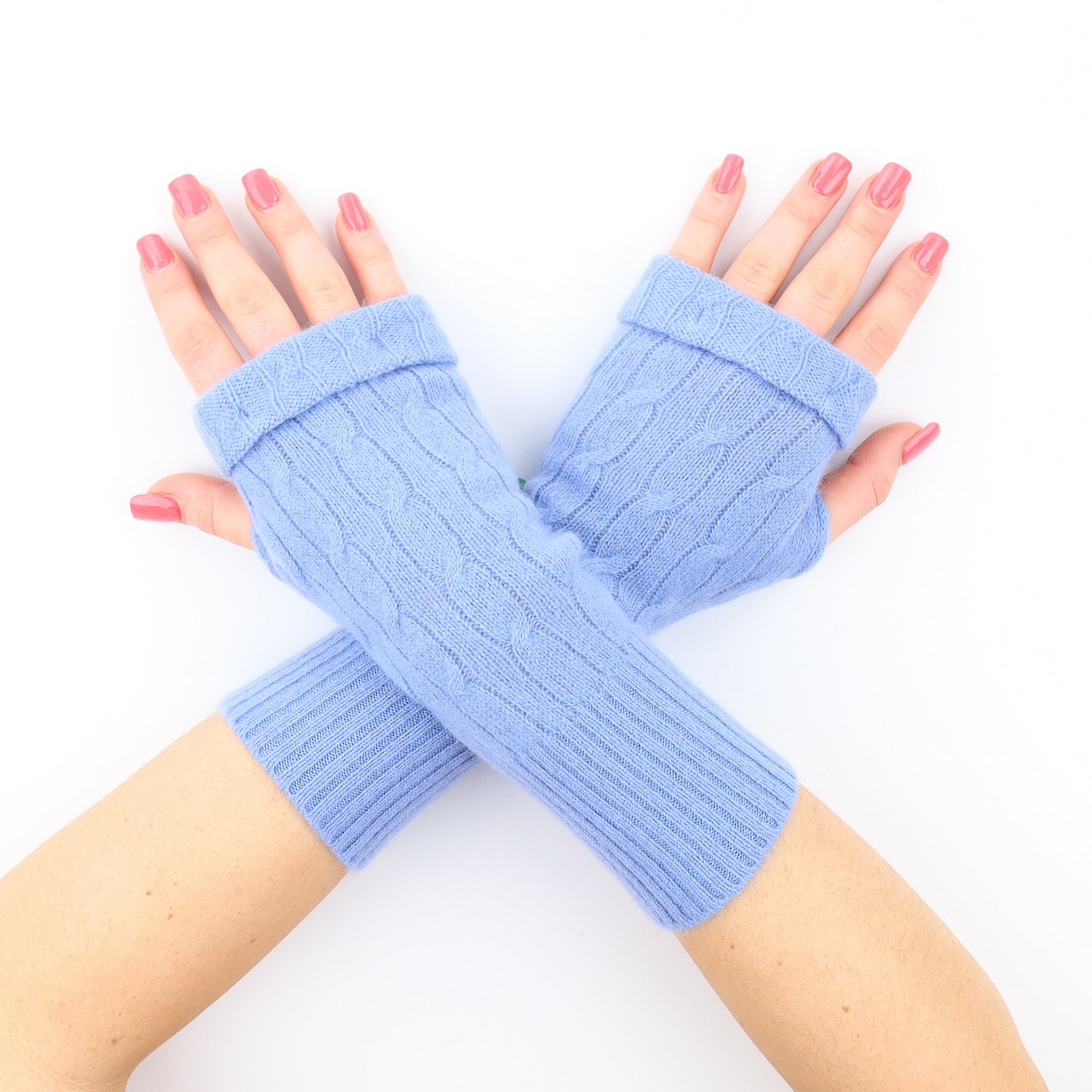 Cornflower Blue Cable Knit Fingerless Gloves