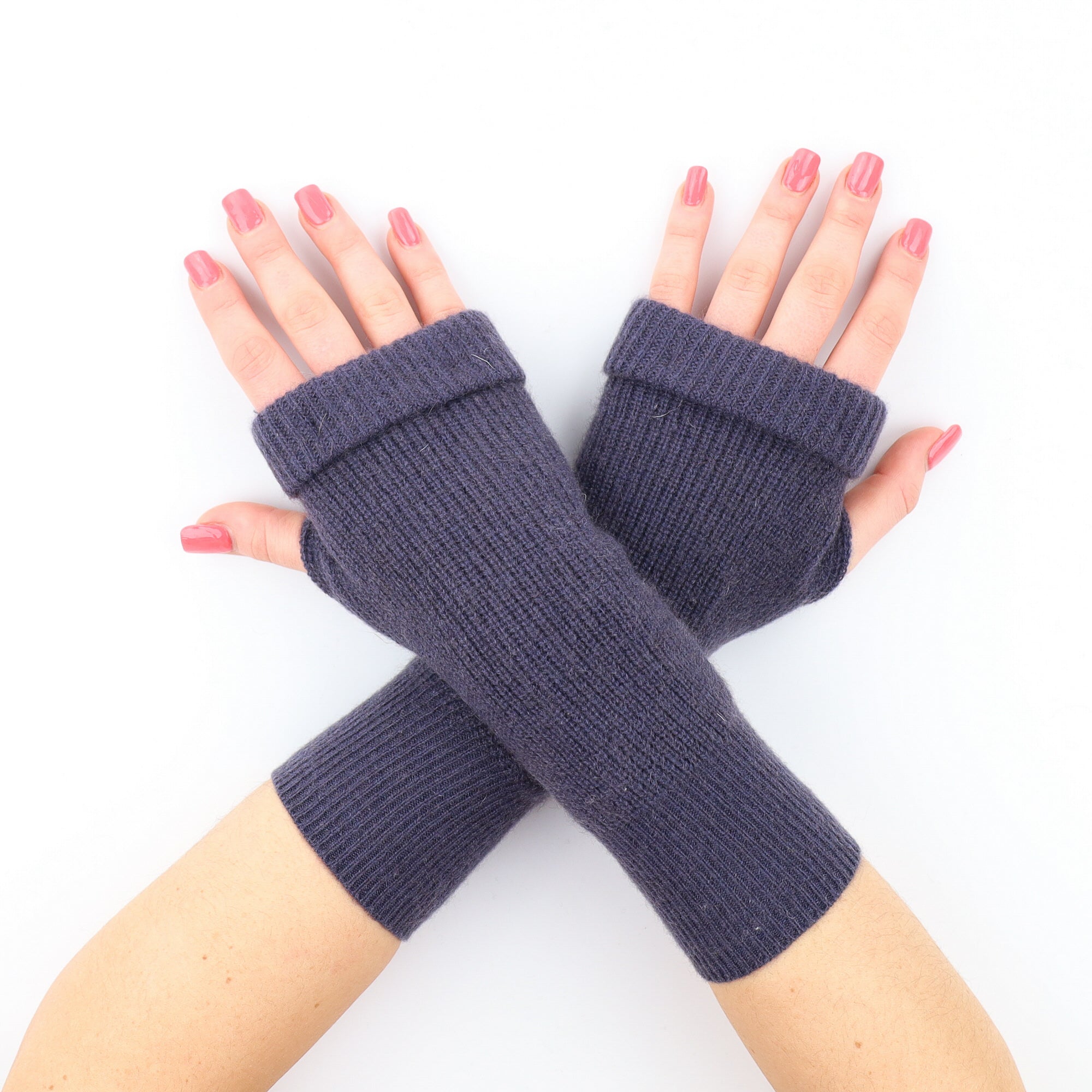 Slate Blue Ribbed Fingerless Gloves