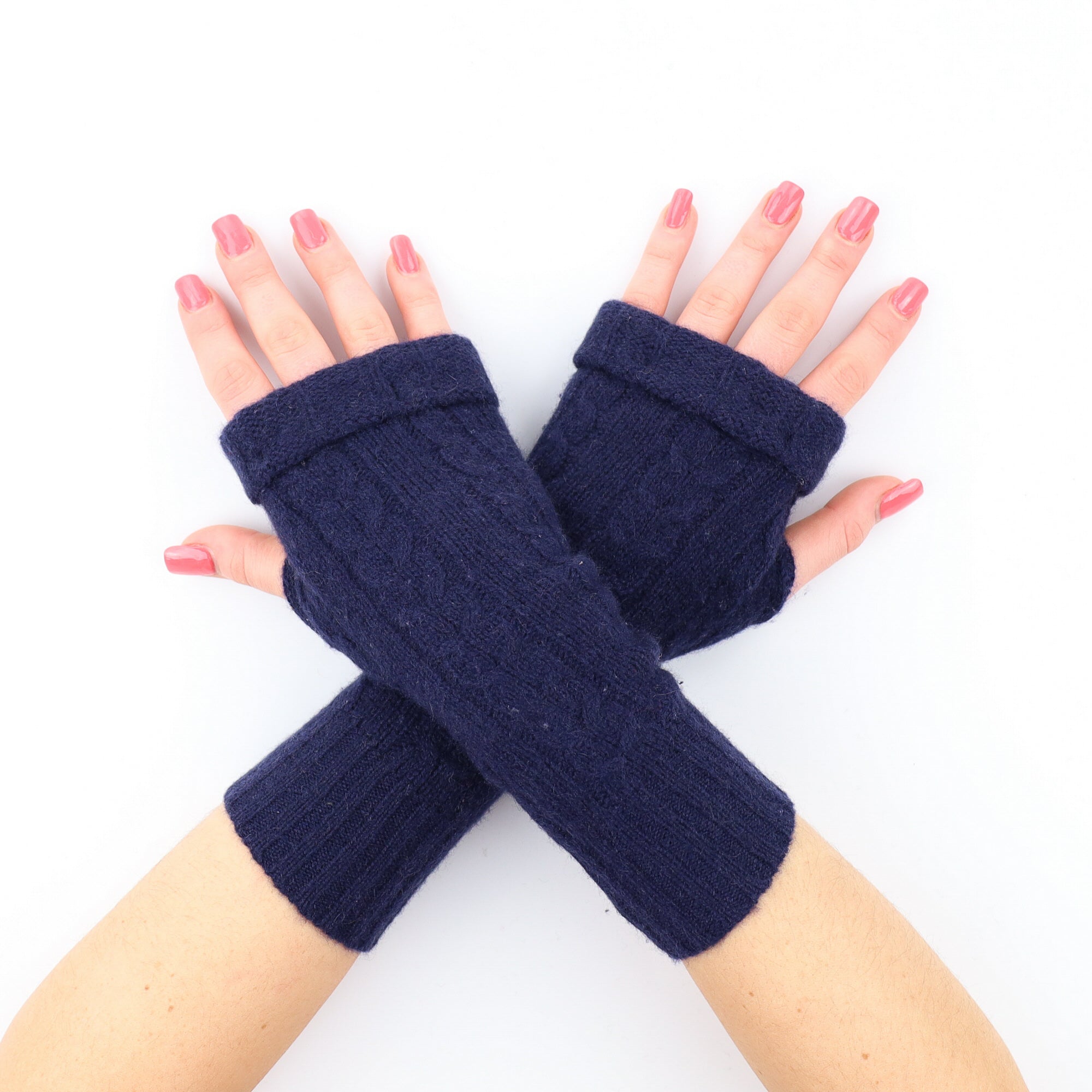 Navy Cable Knit Fingerless Gloves