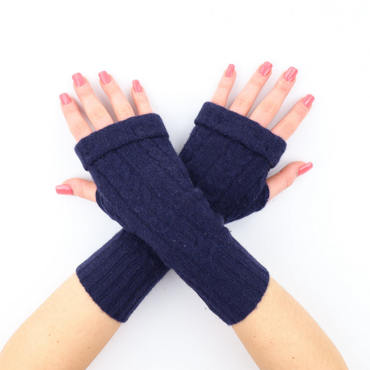 Navy Cable Knit Fingerless Gloves