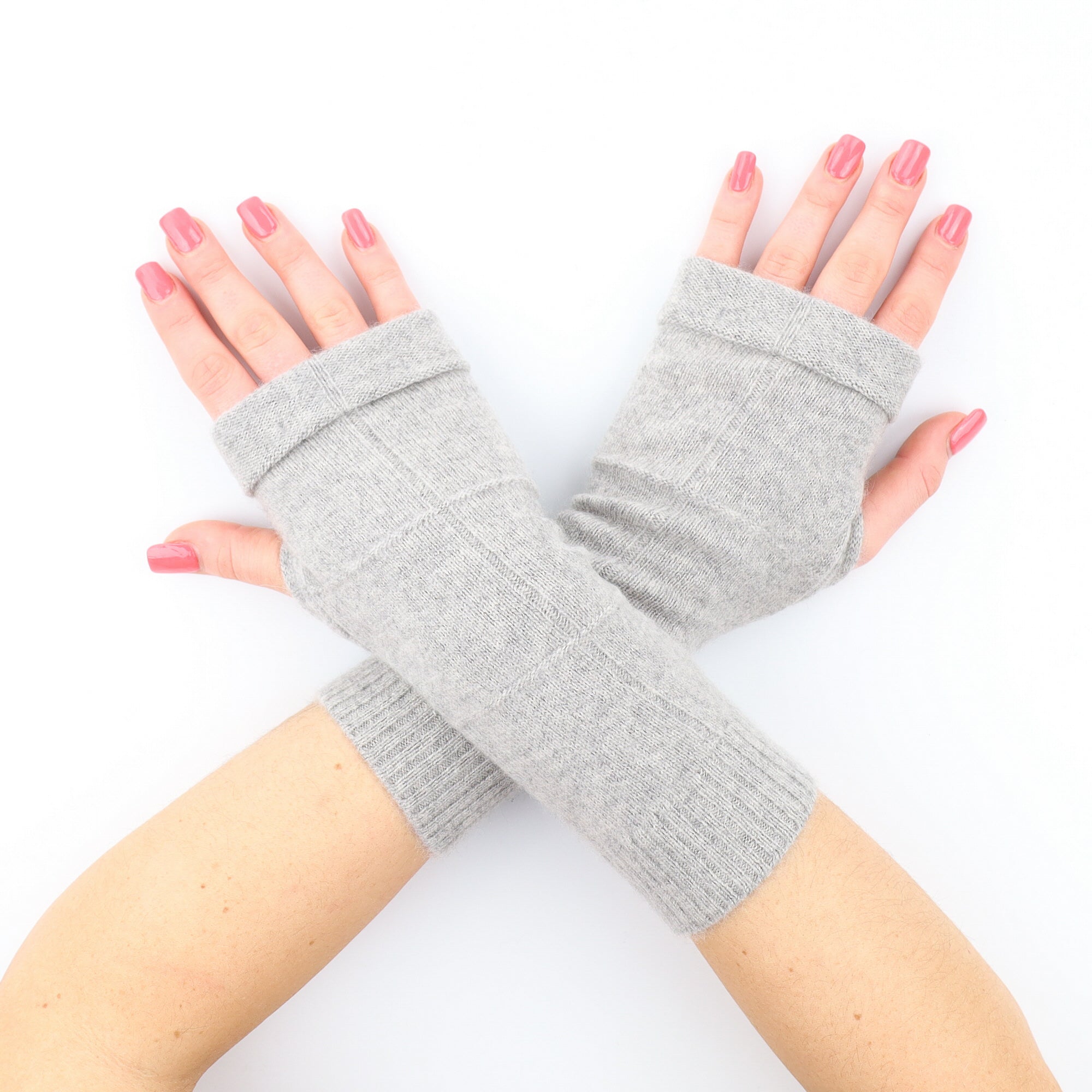 Smoke Grey with Ribbed Detail Fingerless Gloves