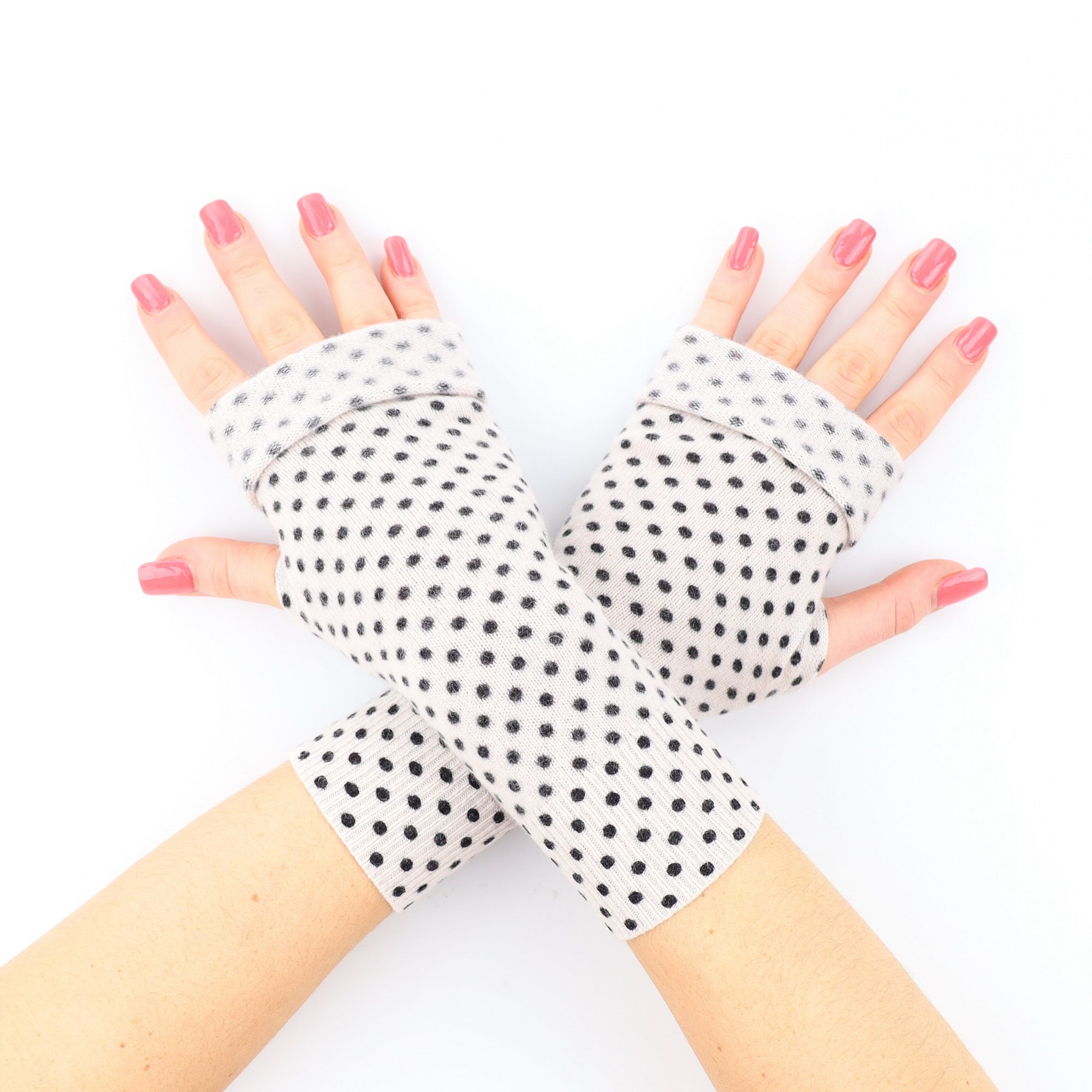 Black Polka Dot Fingerless Gloves