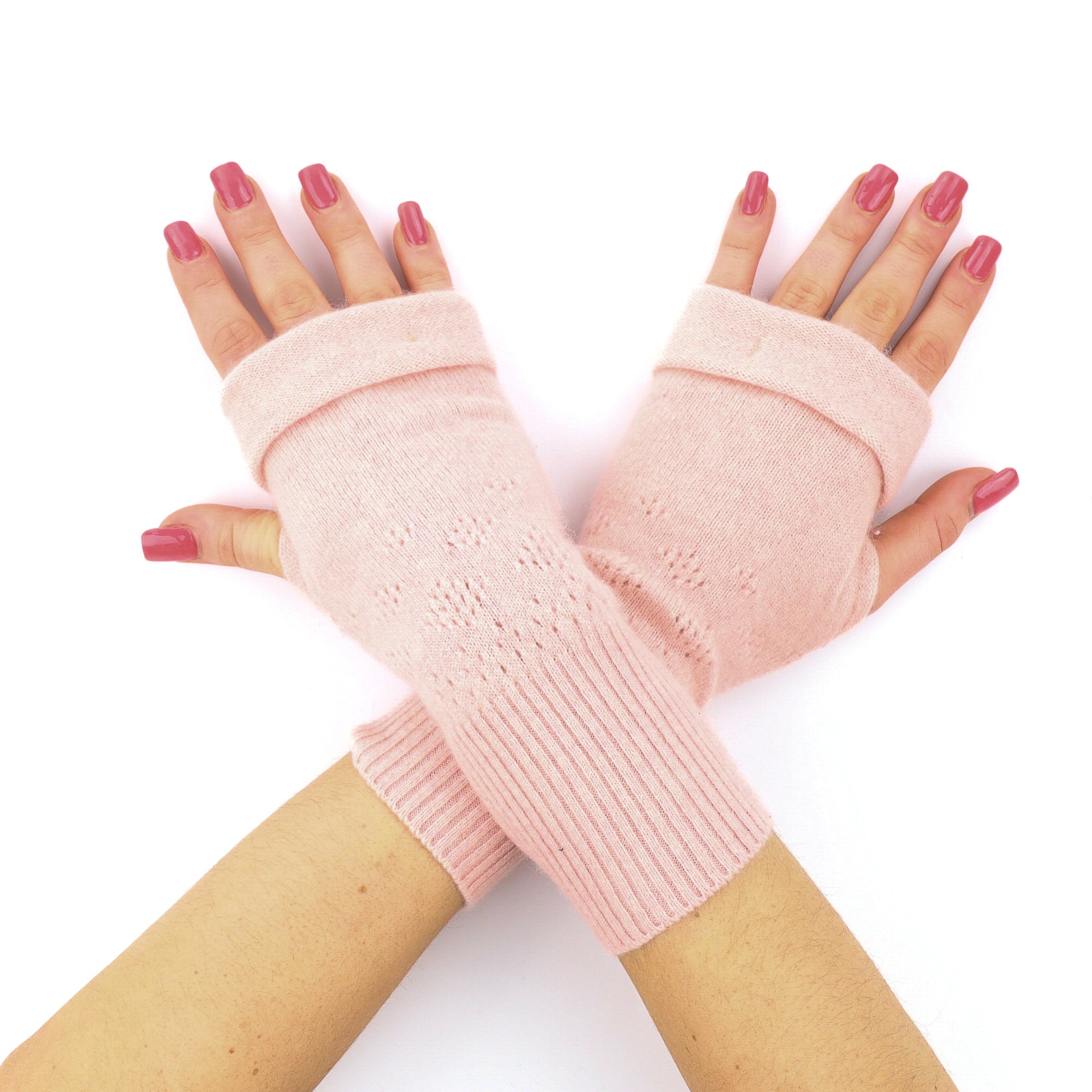 Nude Pink with Lace Detail Fingerless Gloves