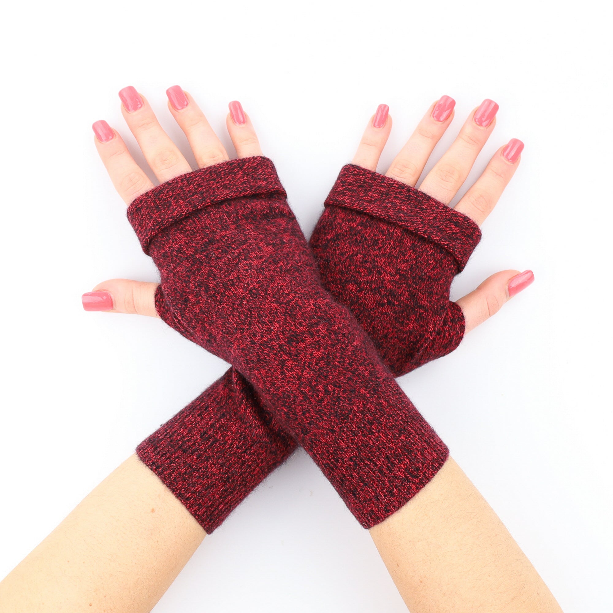 Burgundy Red and Black Marl Fingerless Gloves