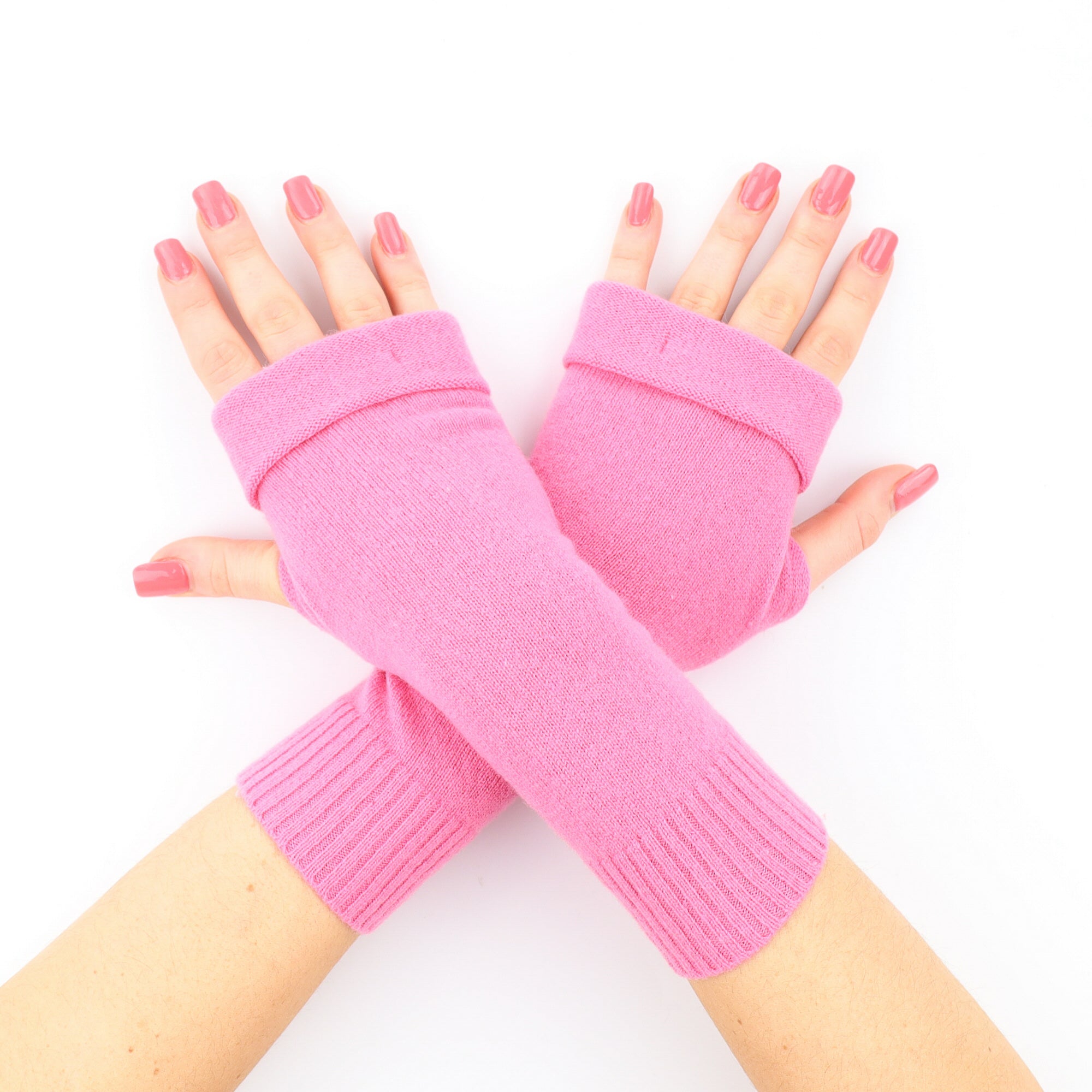 Bright Rose Pink Fingerless Gloves