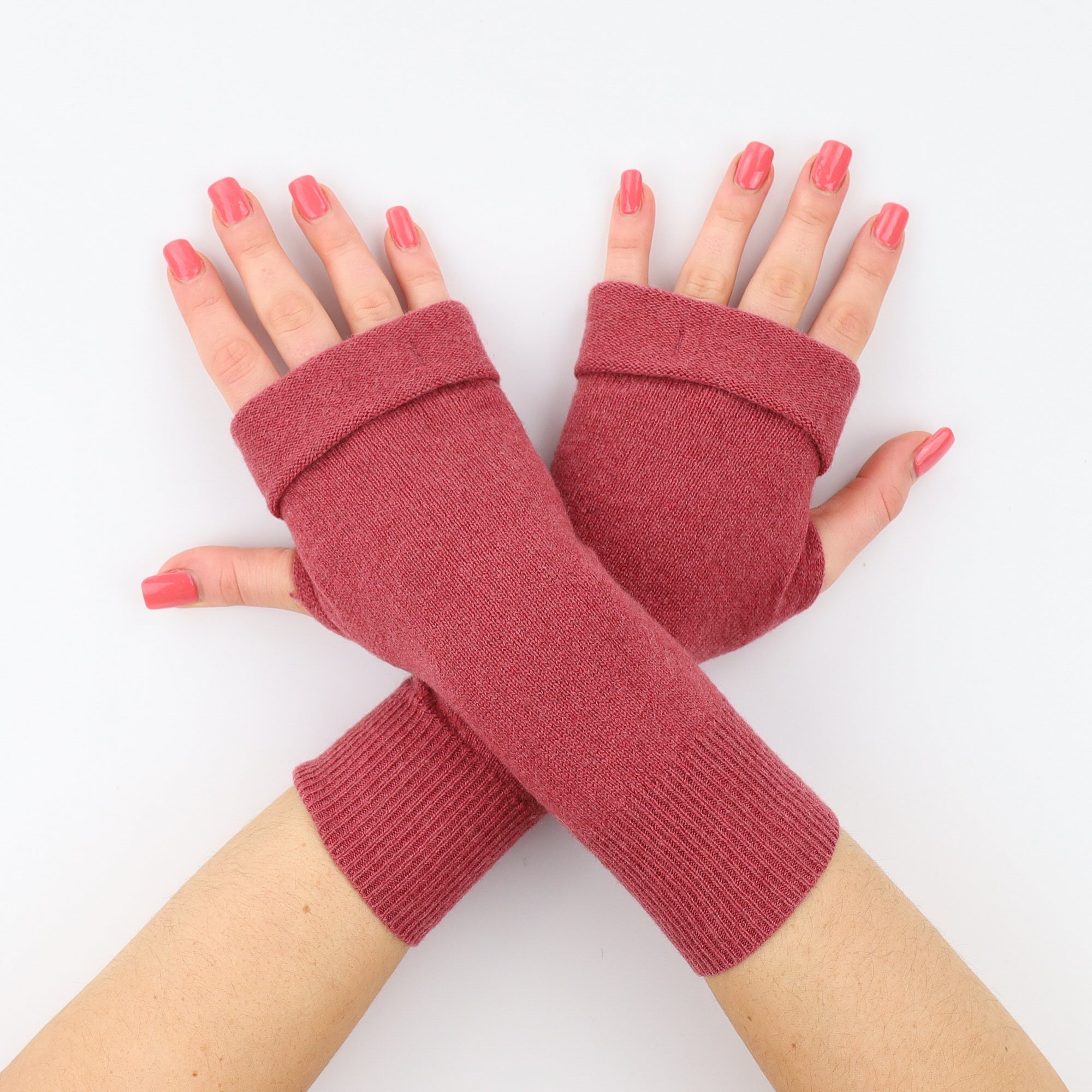 Cranberry Red Fingerless Gloves