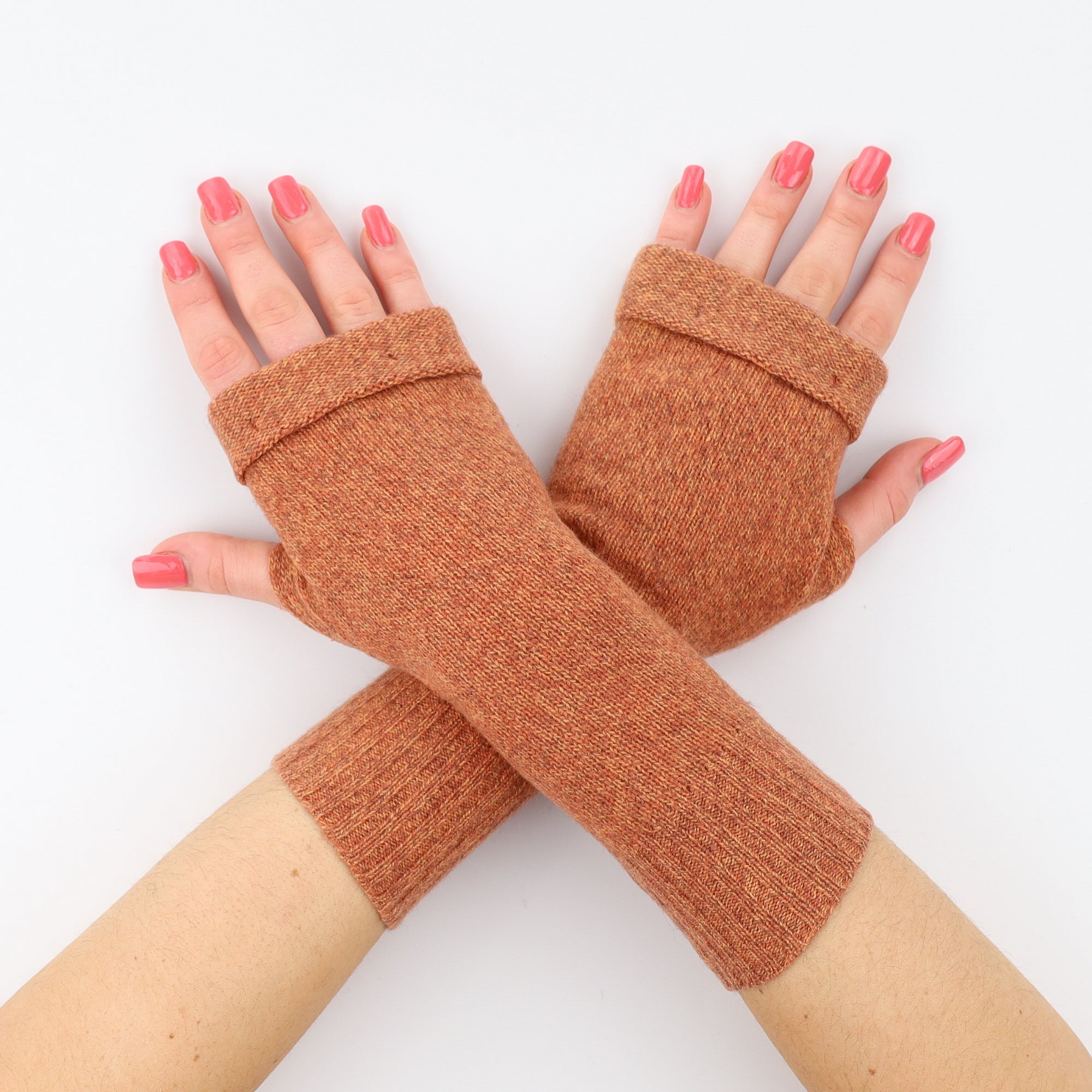 Cinnamon Orange Marl Fingerless Gloves