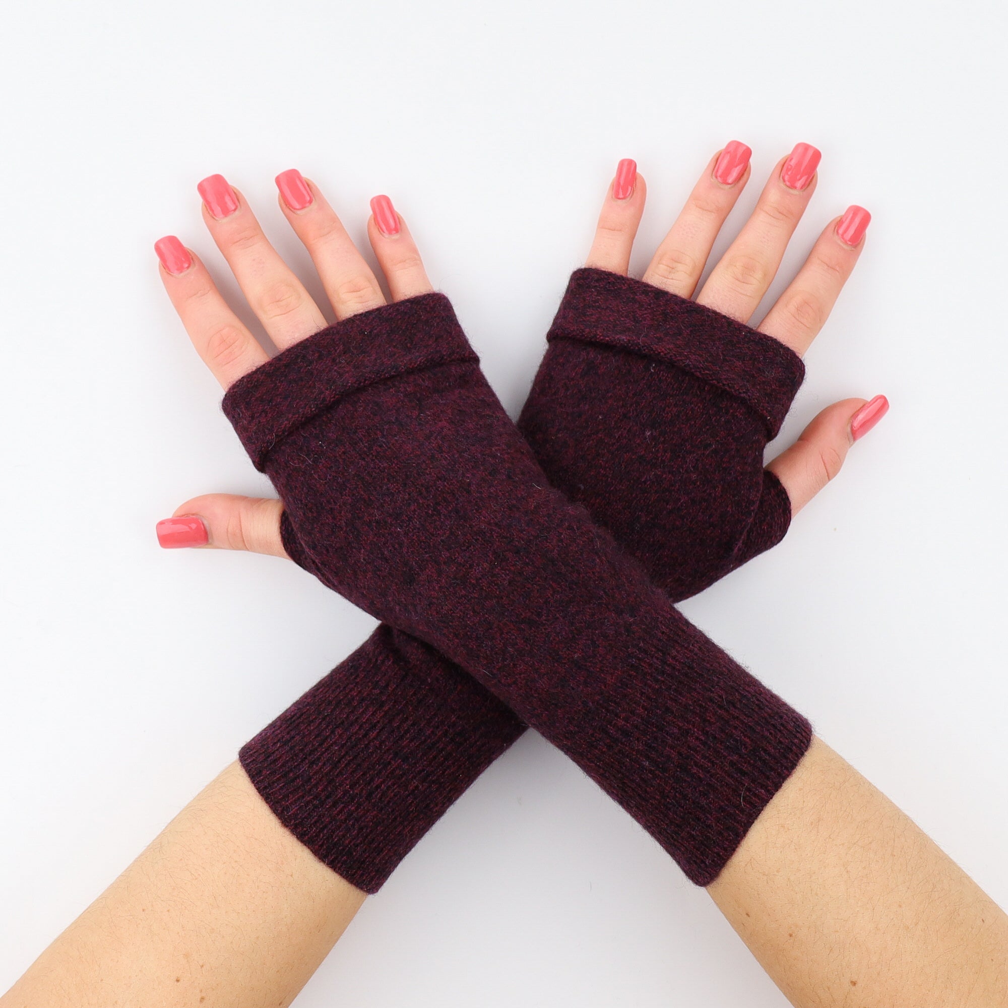 Dark Maroon Marl Fingerless Gloves
