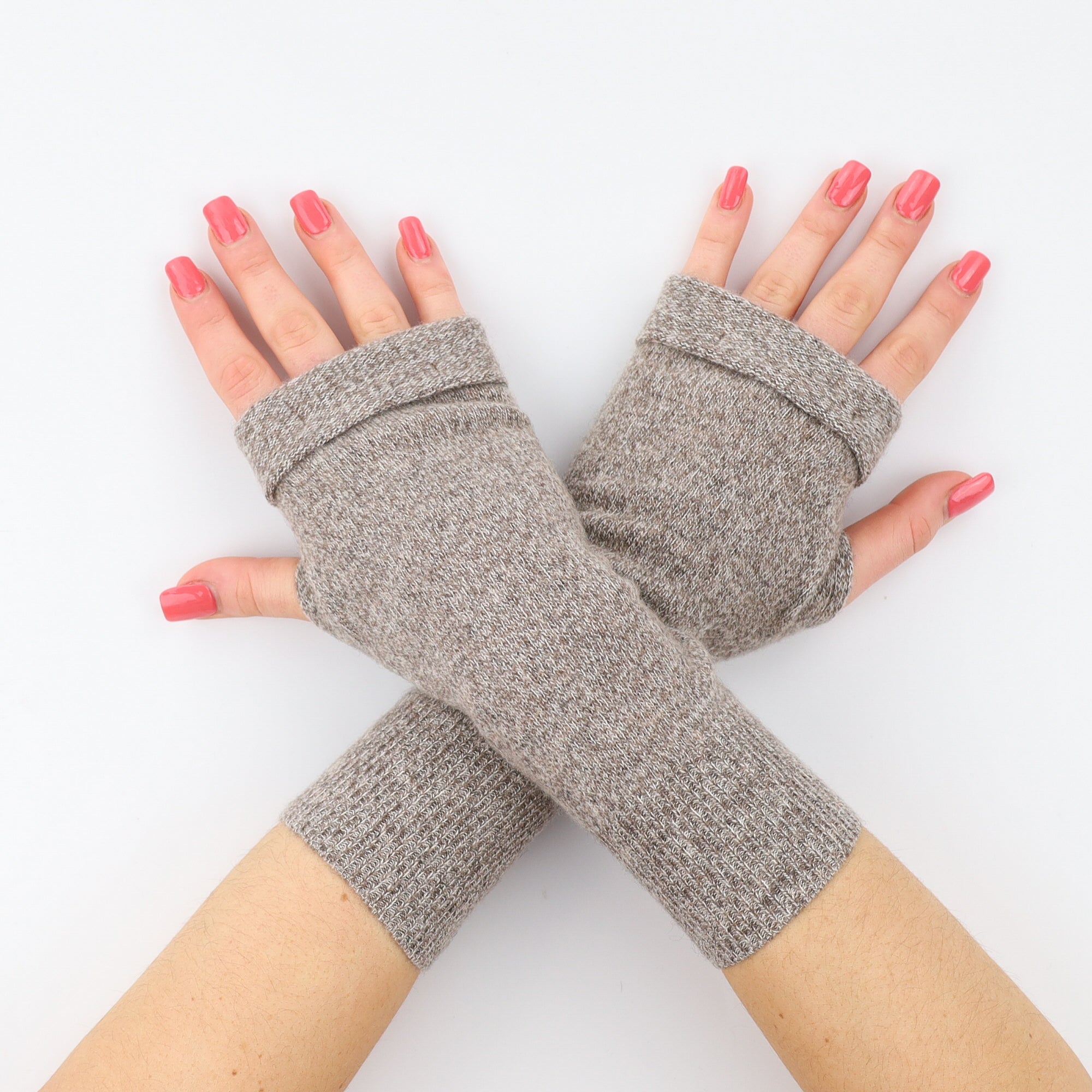 Light Fawn Brown Marl Fingerless Gloves