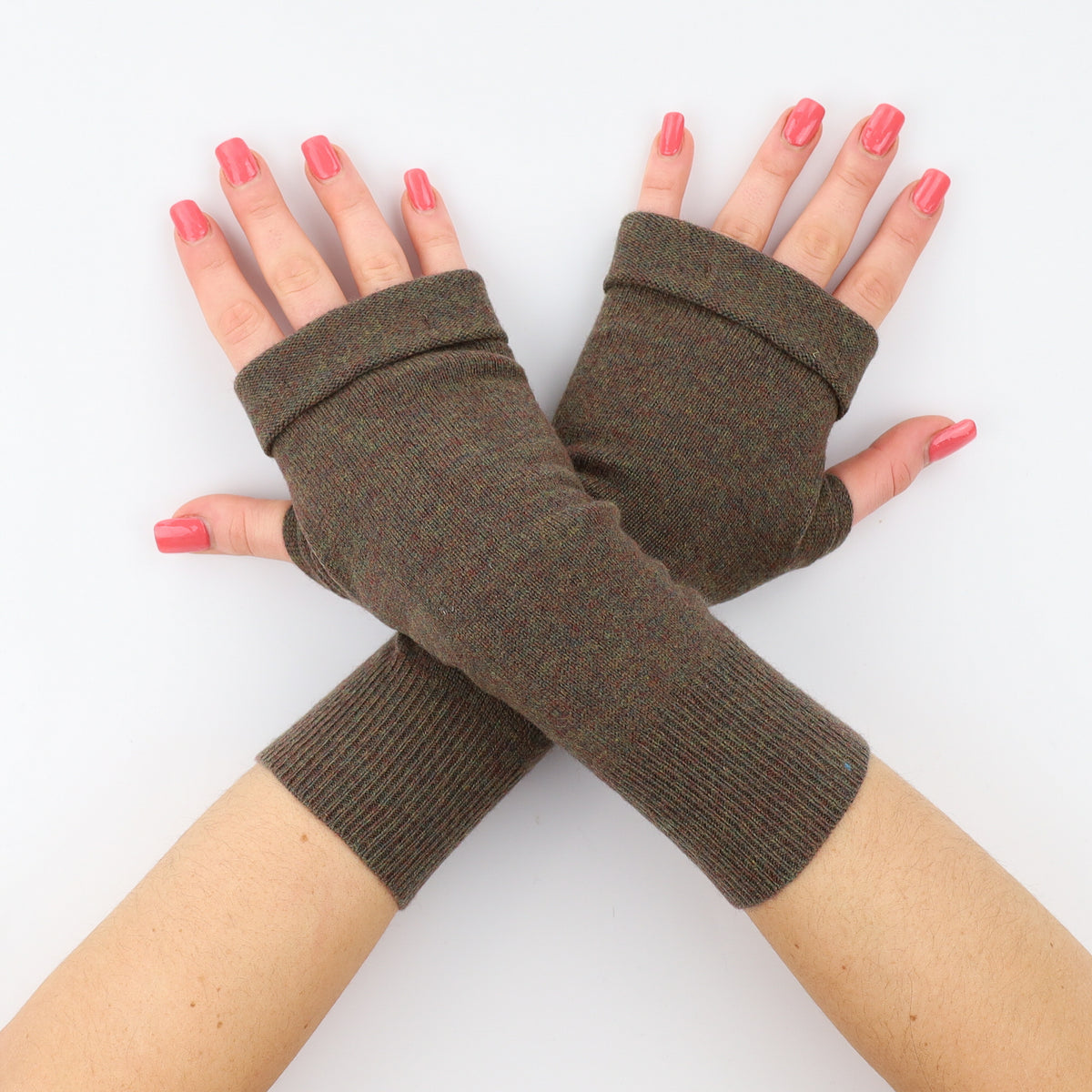Dark Khaki Marl Fingerless Gloves