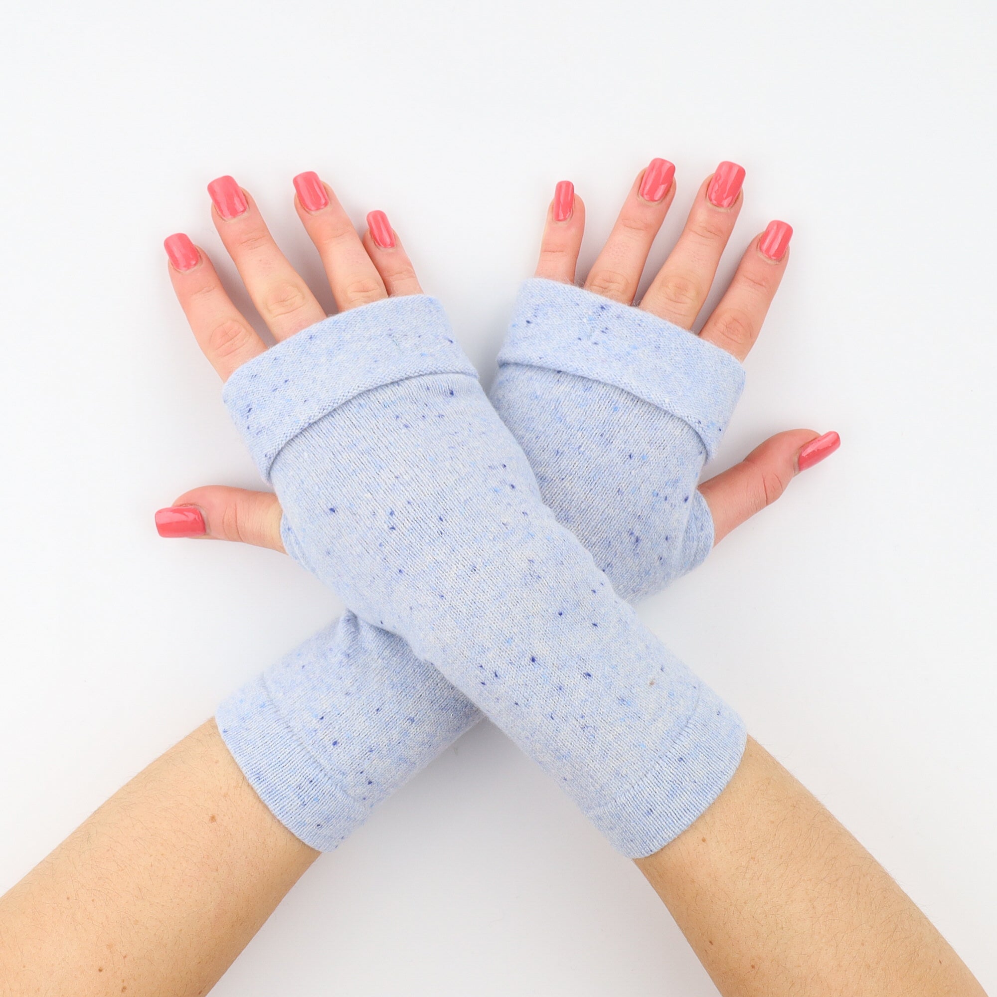 Pale Blue Speckled Fingerless Gloves