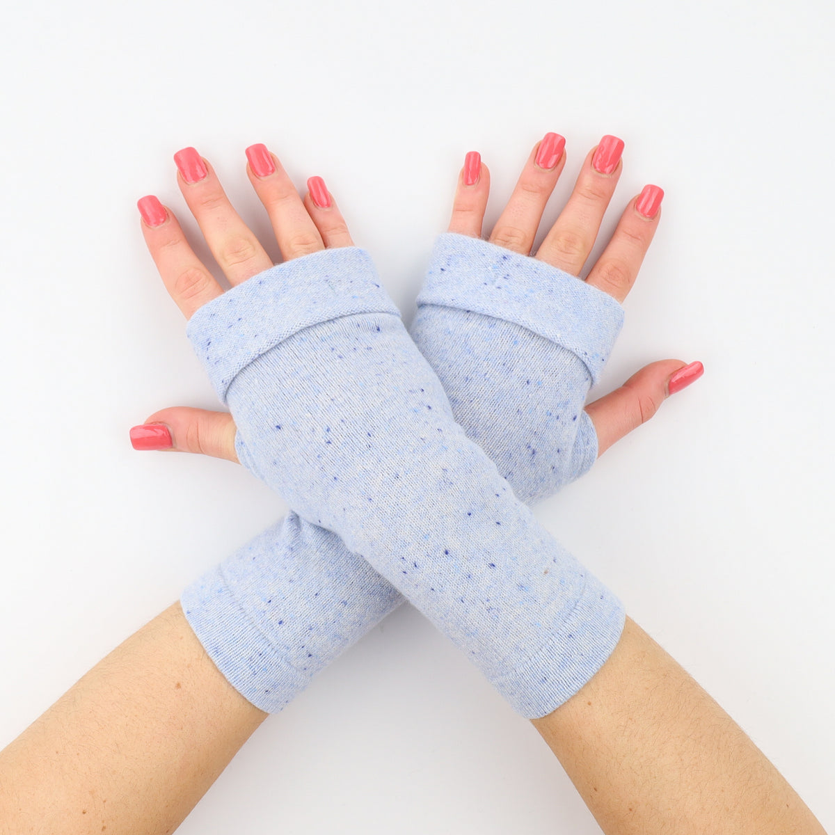 Pale Blue Speckled Fingerless Gloves