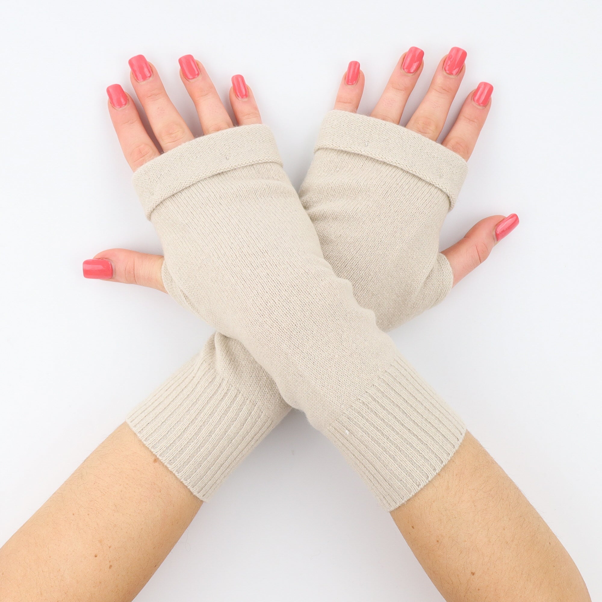 Palest Sand Beige Fingerless Gloves