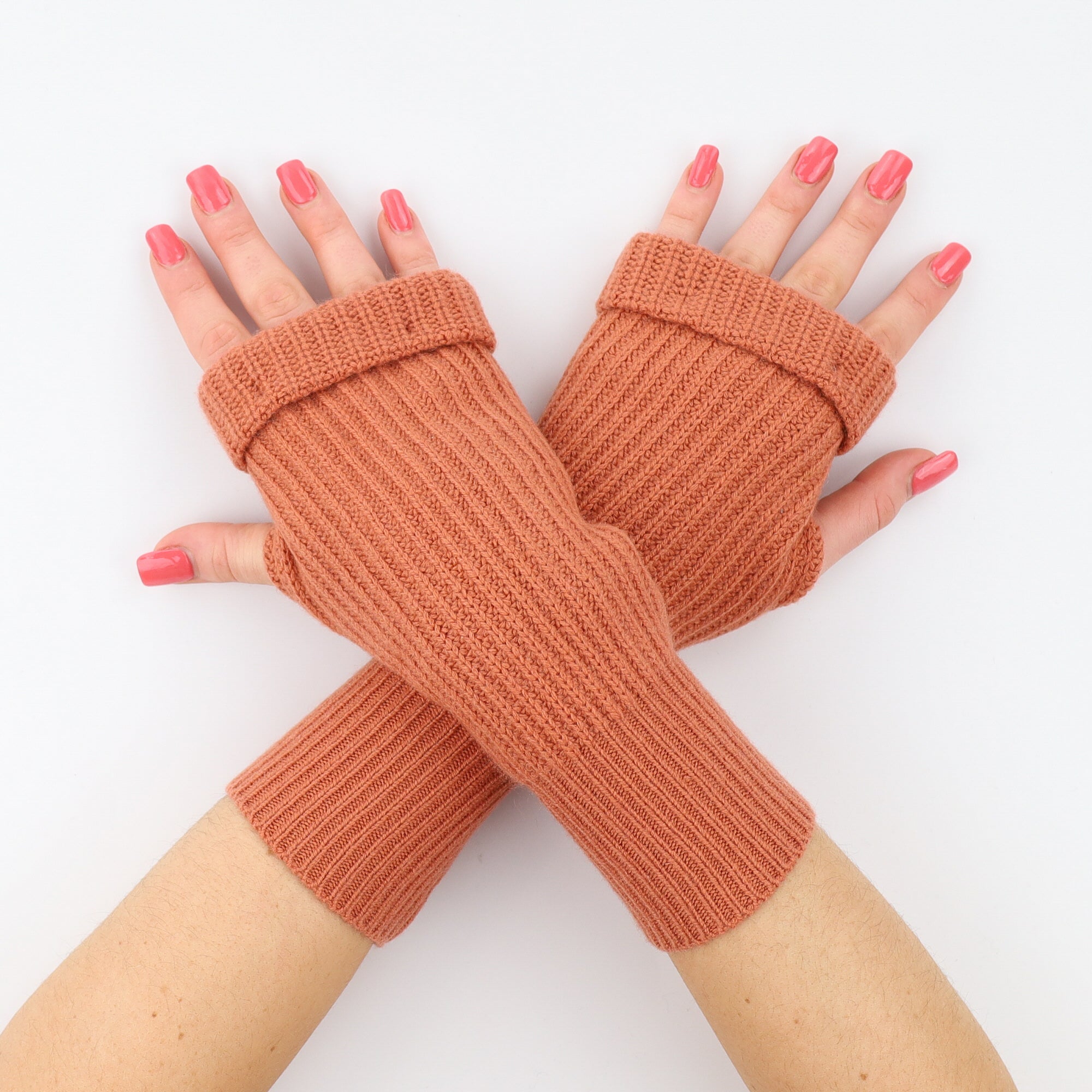 Terracota Orange Ribbed Fingerless Gloves