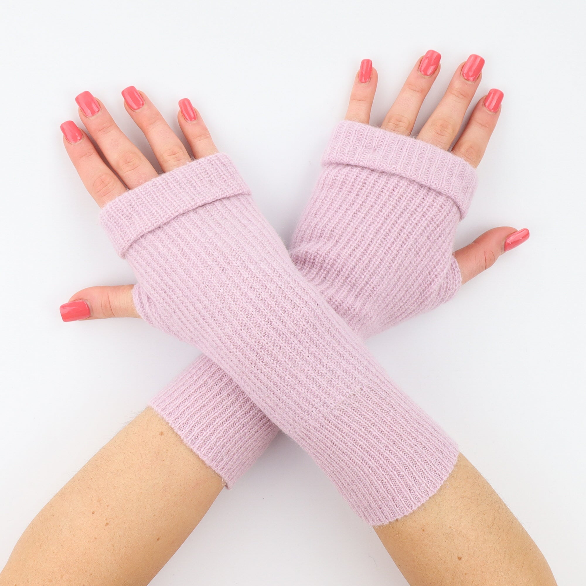 Mauve Ribbed Fingerless Gloves