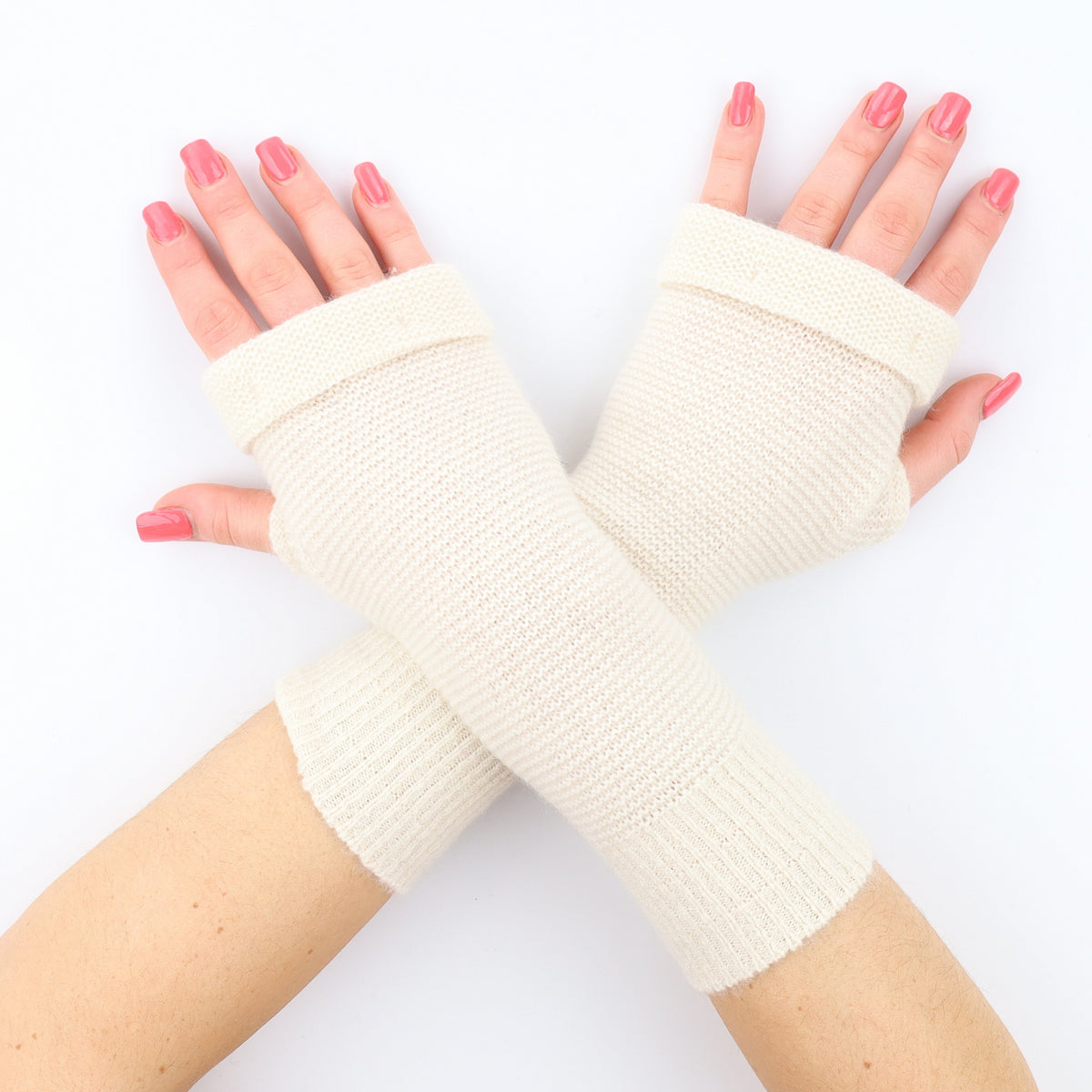 Ivory Stitch Detail Fingerless Gloves