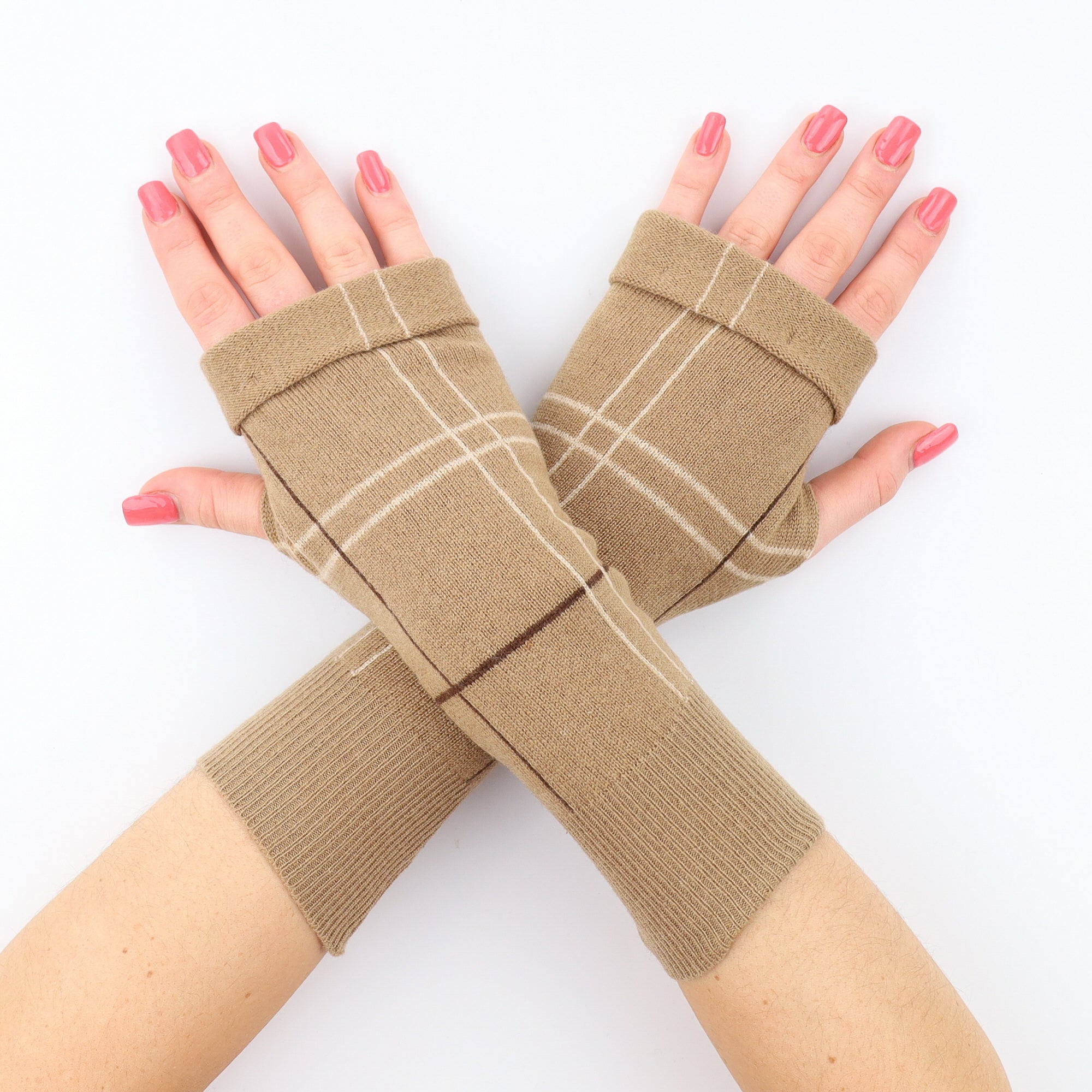 Toffee Cream and Chocolate Brown Fingerless Gloves