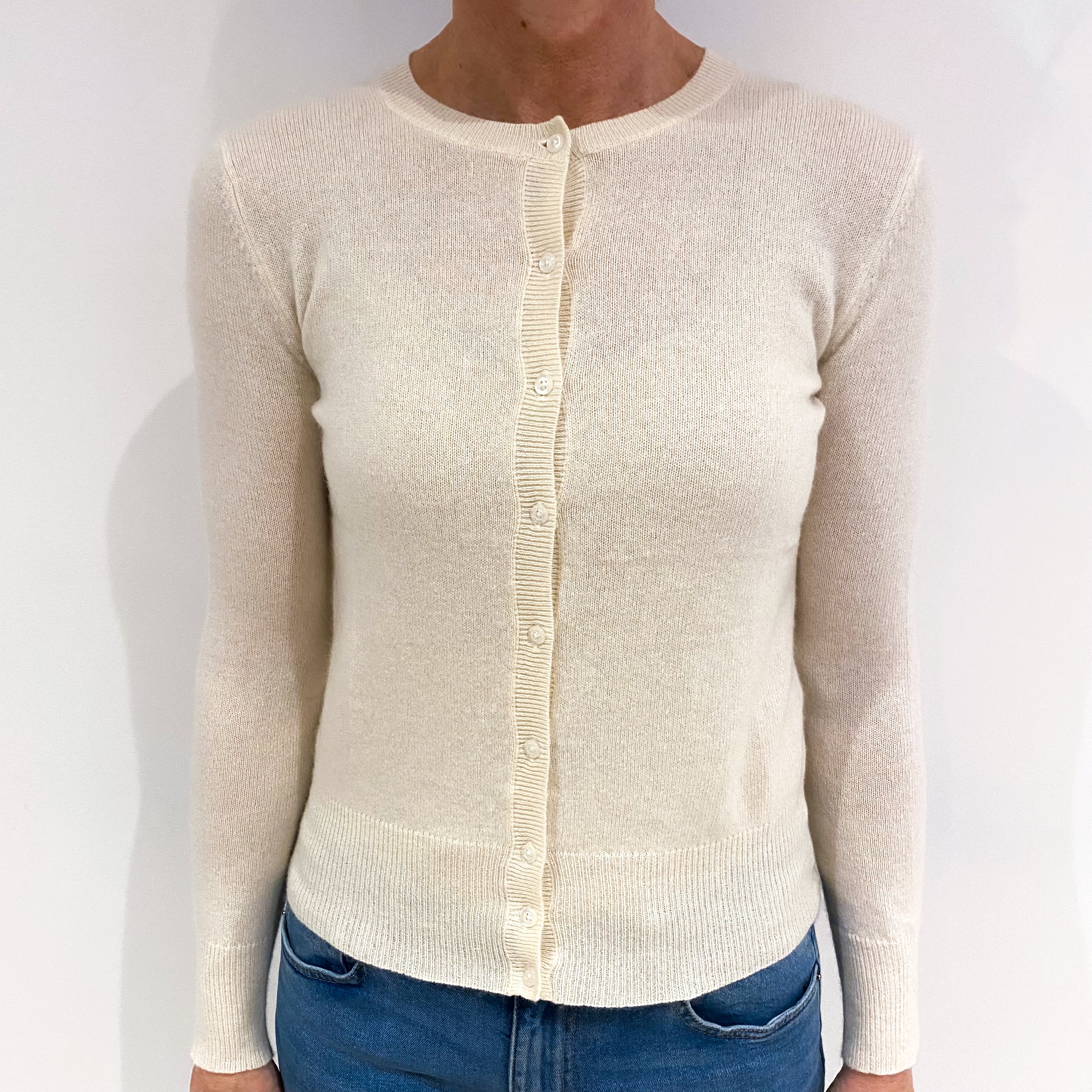 Vanilla Cream Cashmere Crew Neck Cardigan Small