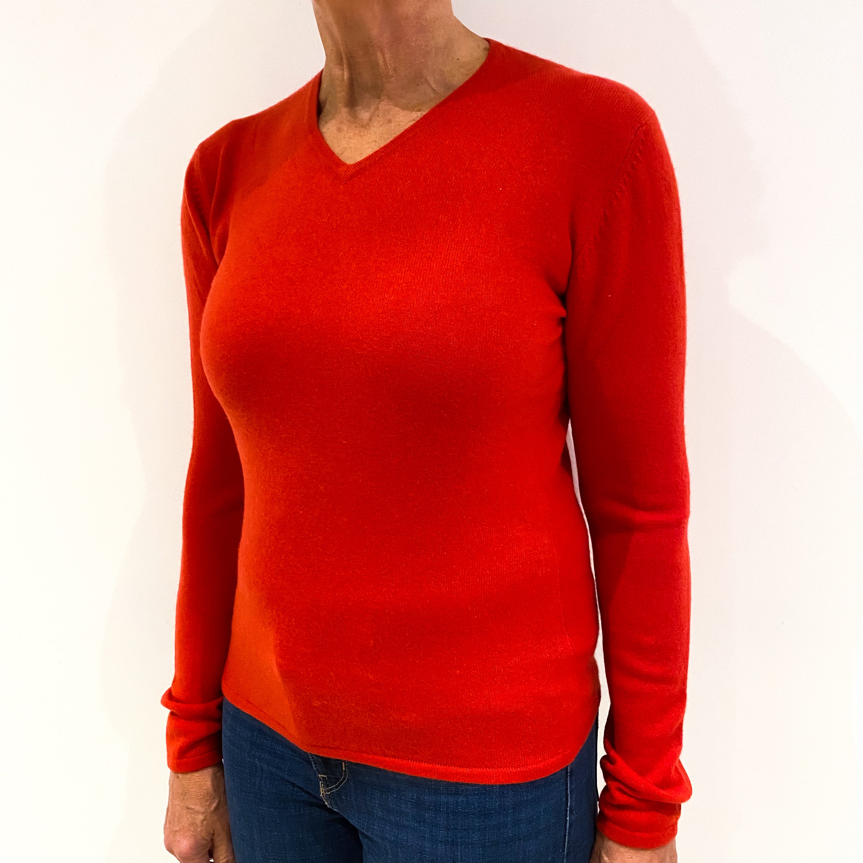 Scarlet Red Cashmere V-Neck Jumper Medium