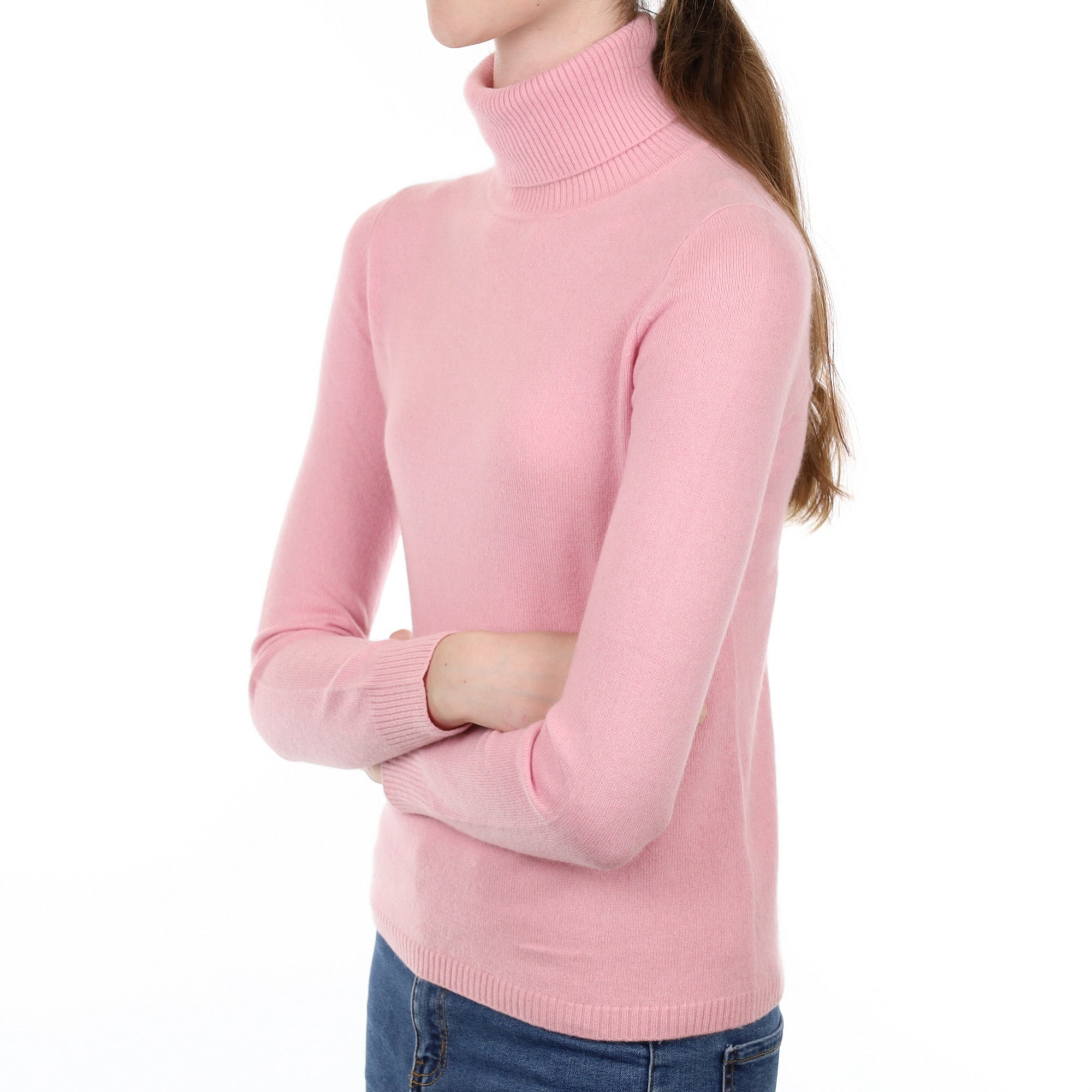 Blush Pink Cashmere Polo Neck Jumper Extra Small