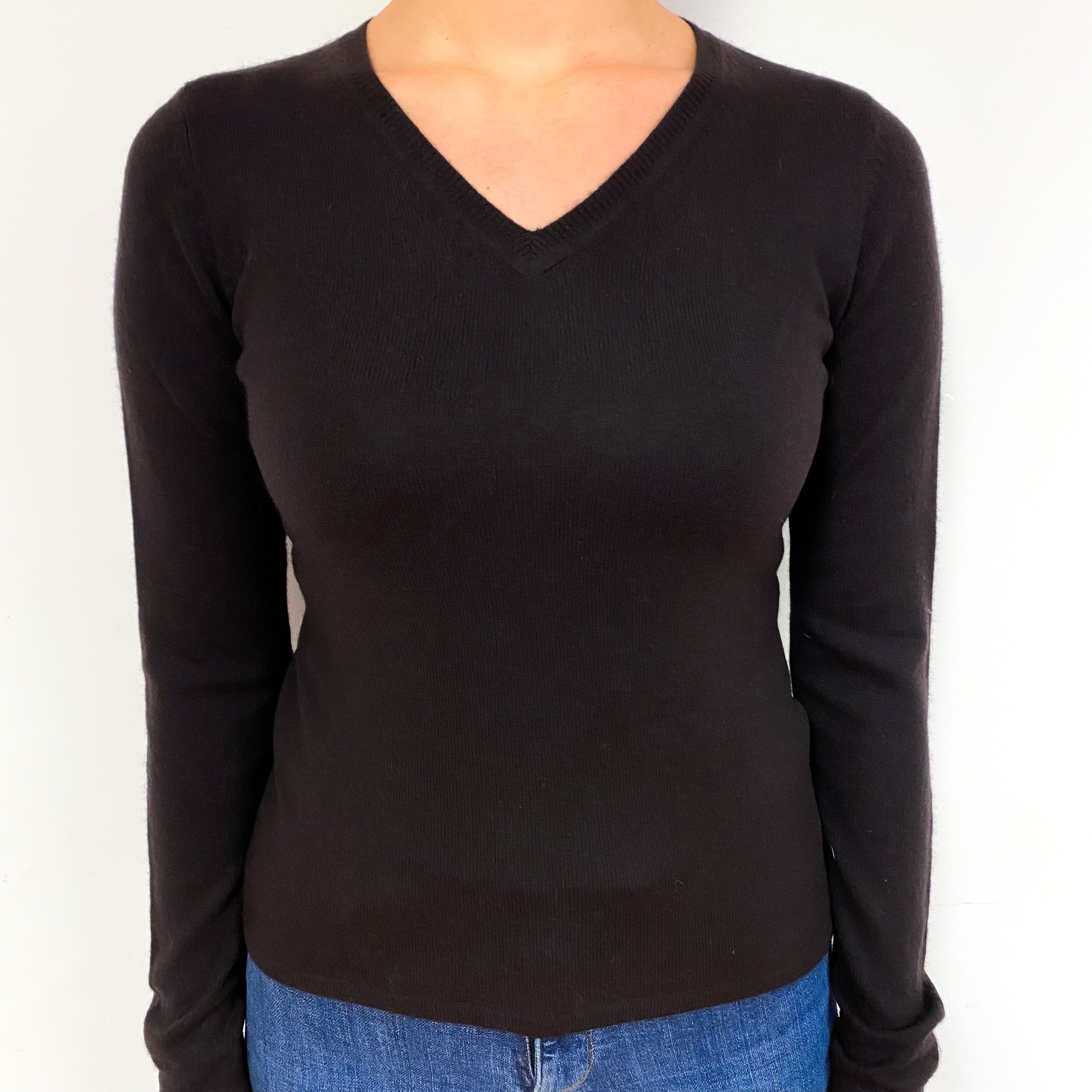 Peppercorn Brown Cashmere V-Neck Jumper Small