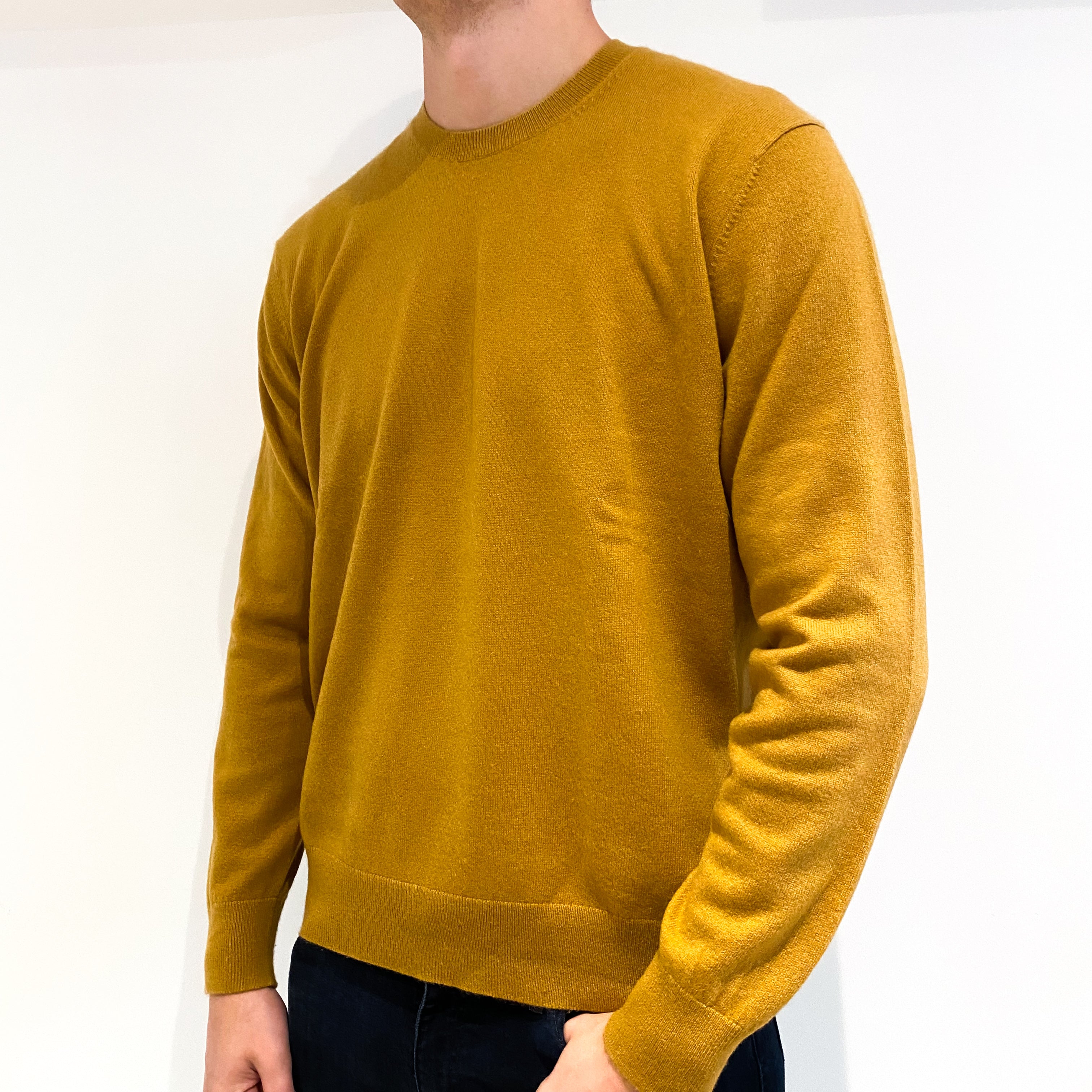 Men's Mustard Brown Cashmere Crew Neck Jumper Extra Large