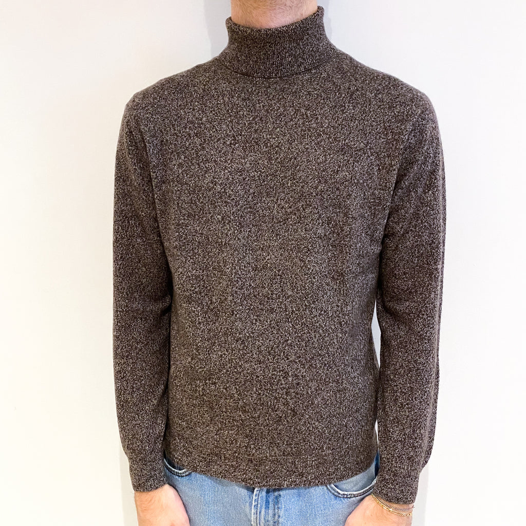 Men's Mole Brown Marl Cashmere Polo Neck Jumper Medium