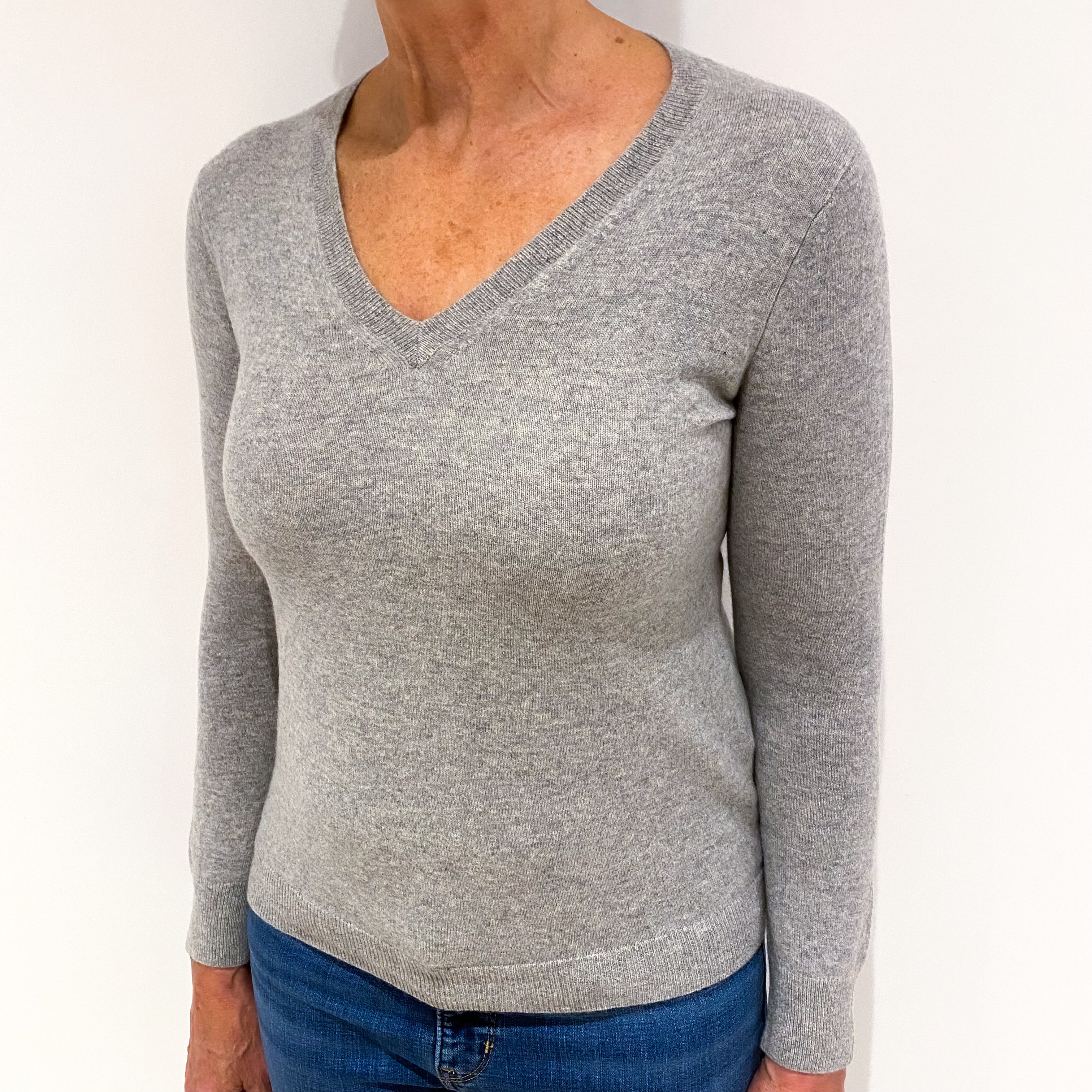 Smoke Grey Cashmere V Neck Jumper Medium