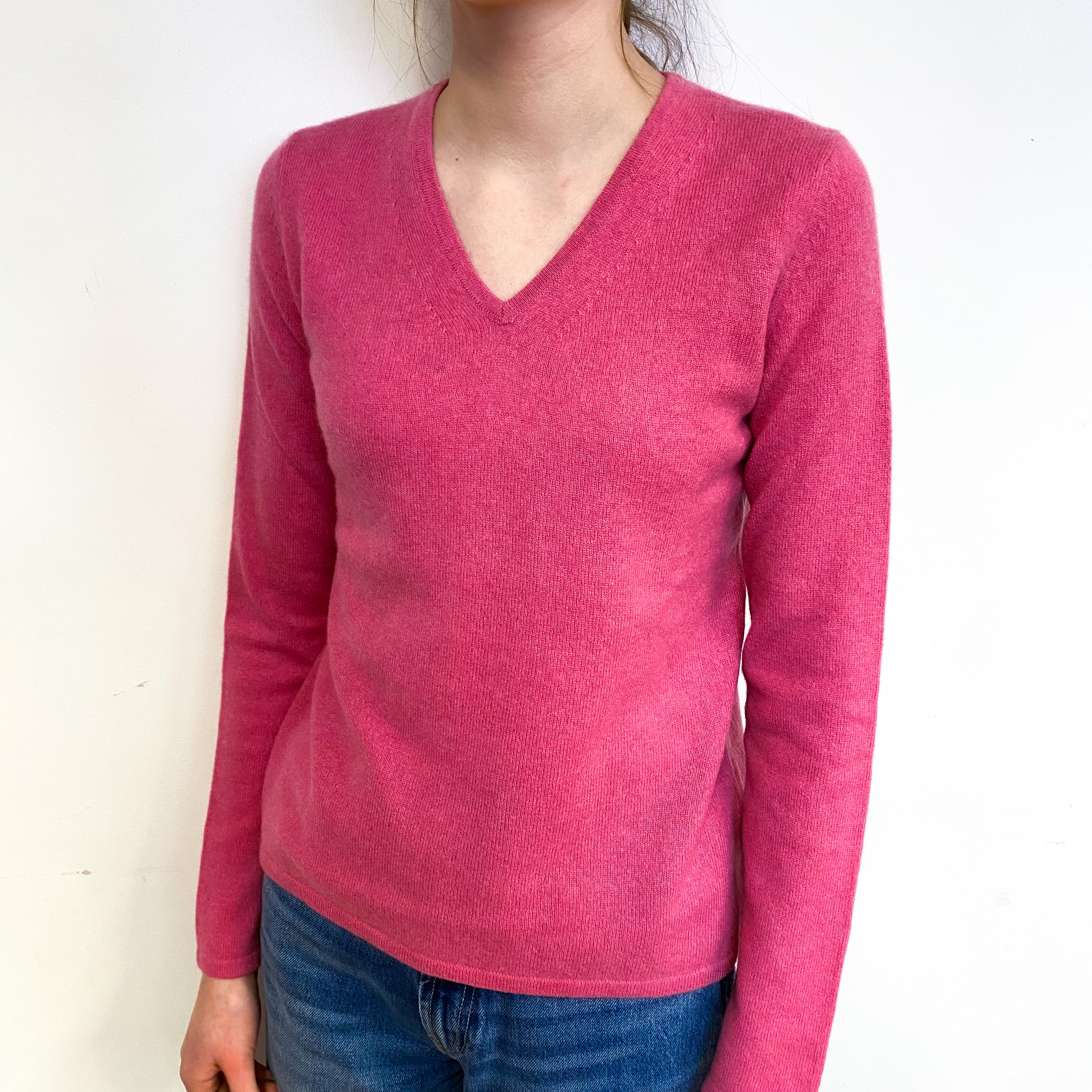 Loganberry Pink Cashmere V-Neck Jumper Extra Small