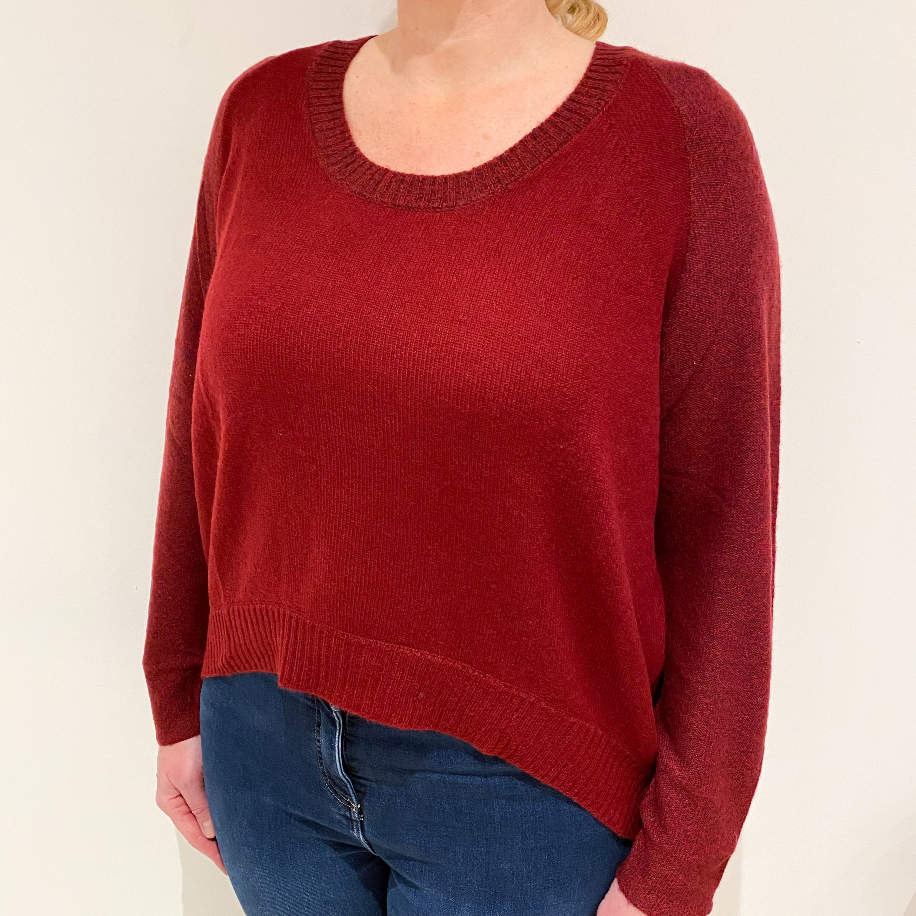 Light Wine Red Cashmere Scoop Neck Jumper Large