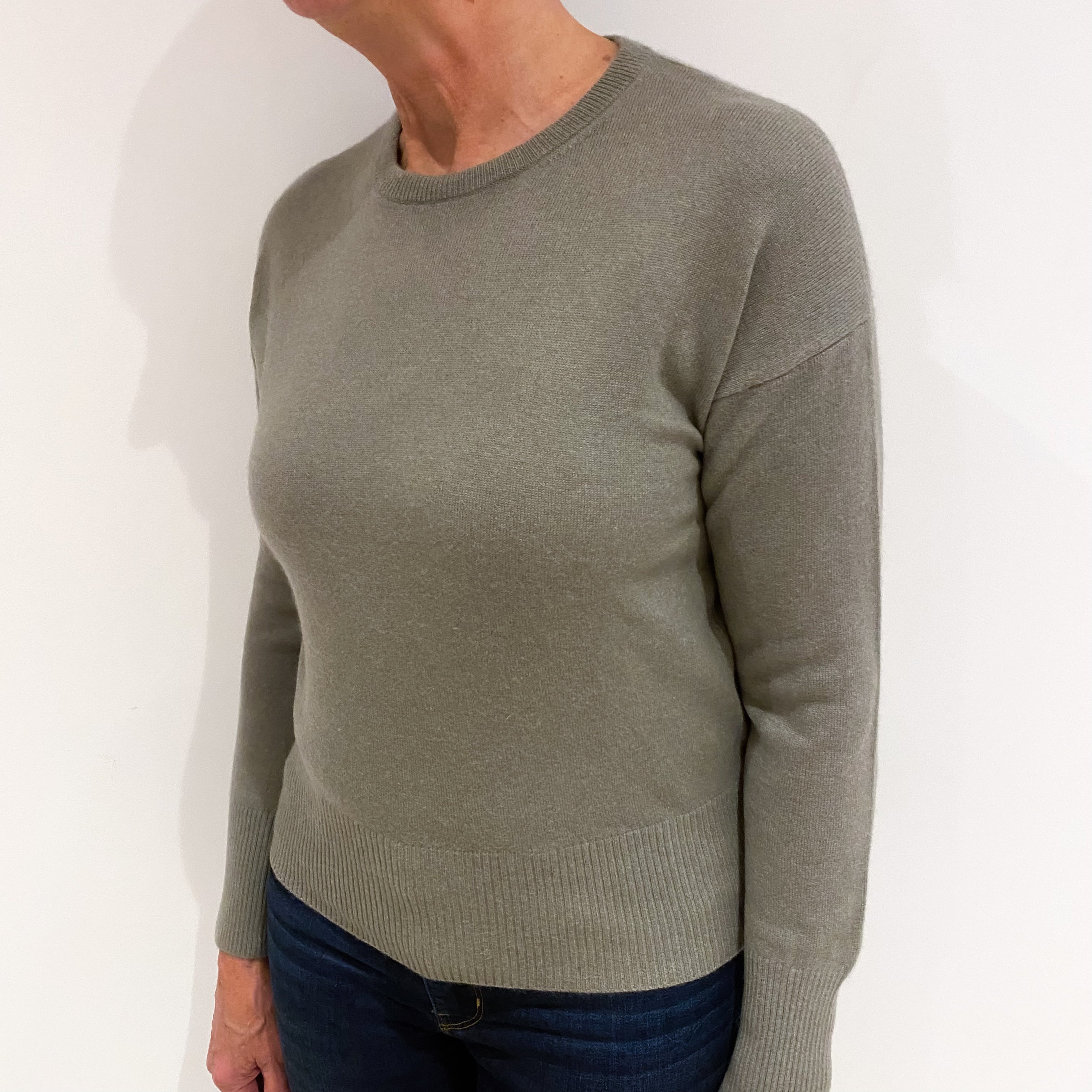 Sage Green Cashmere Crew Neck Jumper Medium