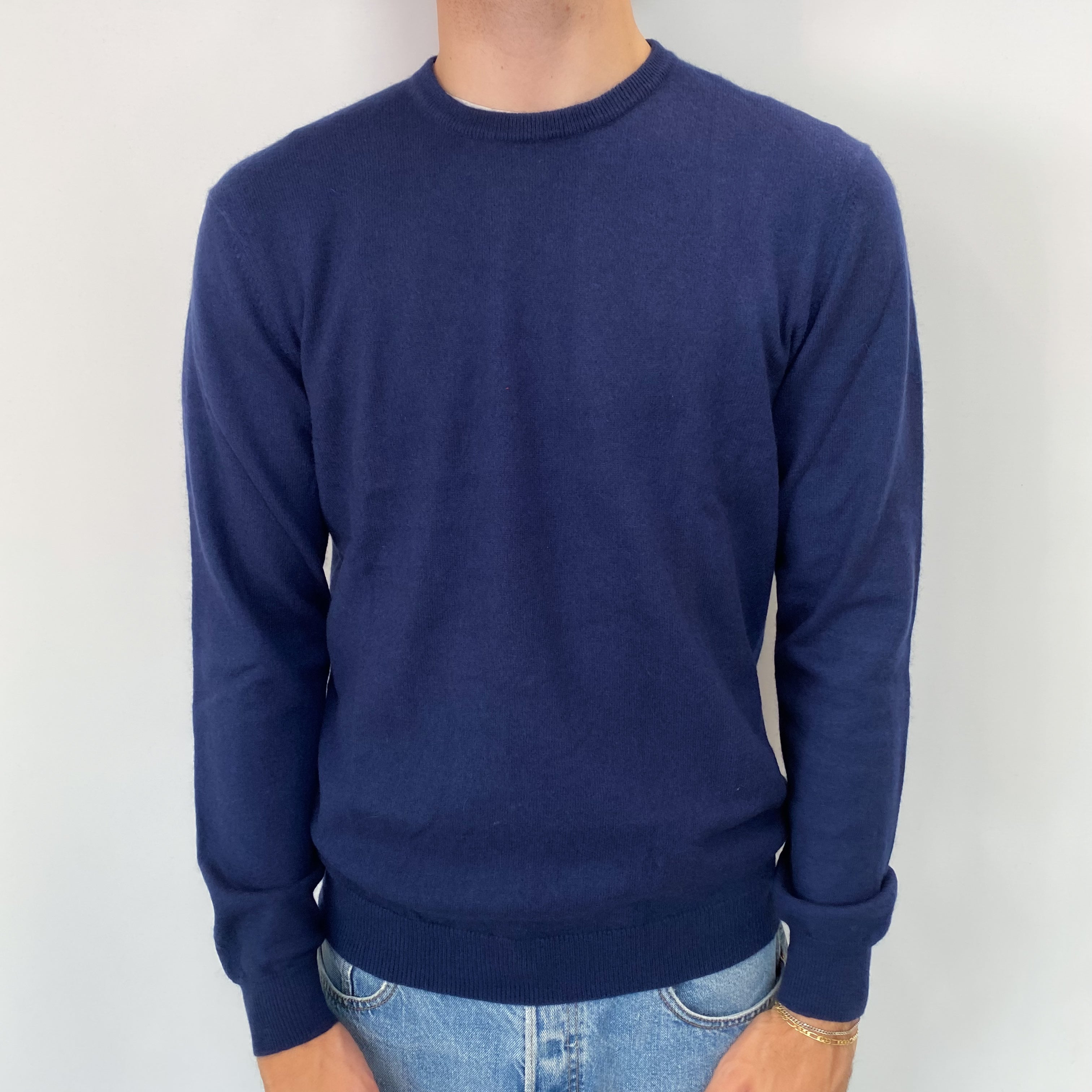 Men's French Navy Cashmere Crew Neck Jumper Medium