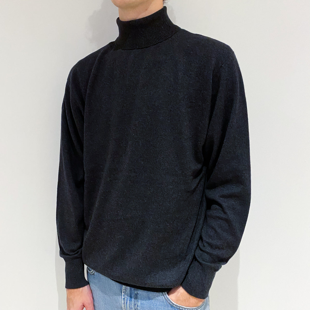 Men's Charcoal Grey Cashmere Polo Neck Jumper Large