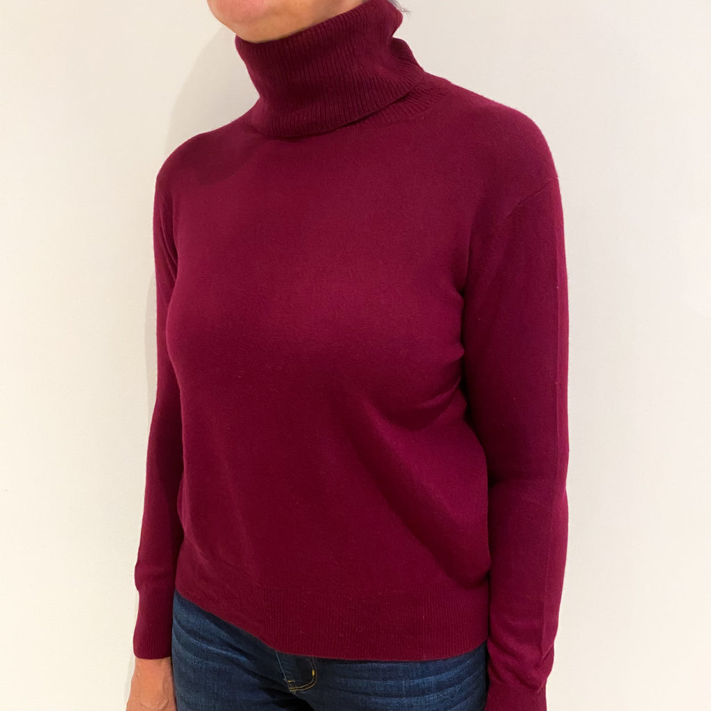 Garnet Red Cashmere Polo Neck Jumper Medium
