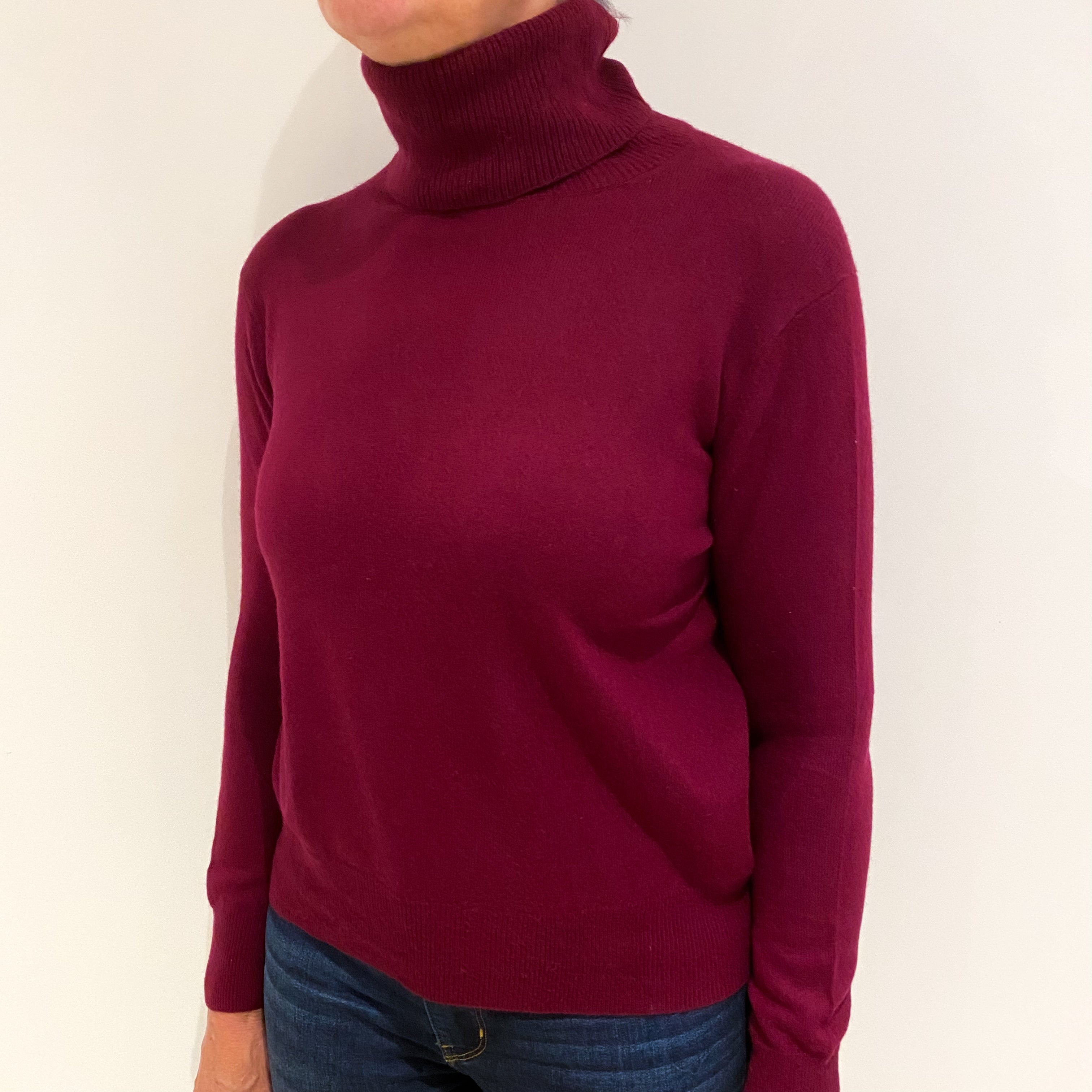 Garnet Red Cashmere Polo Neck Jumper Medium
