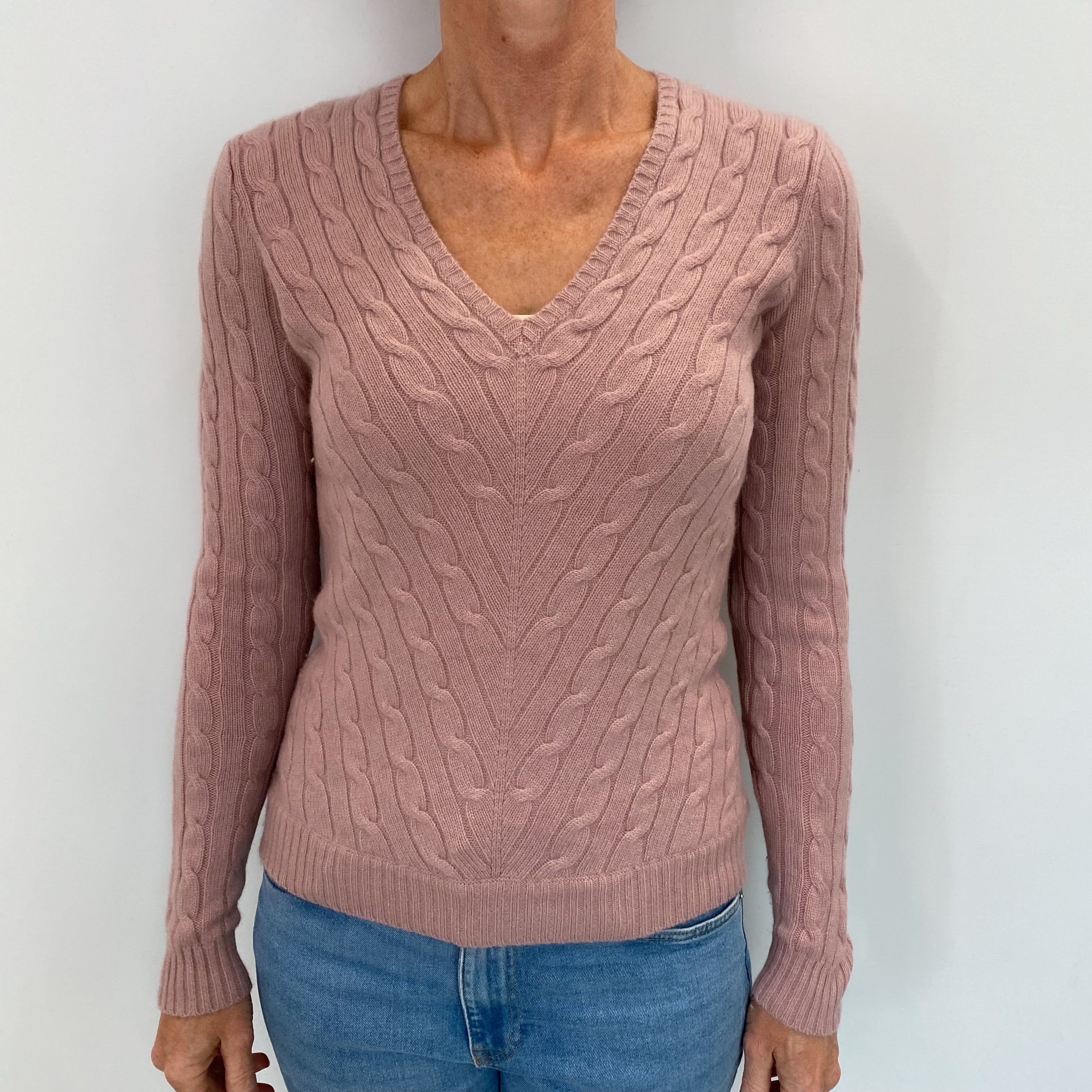 Ralph Lauren Blush Pink Cashmere V Neck Jumper Small
